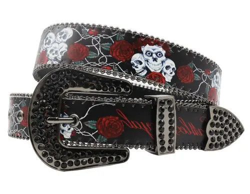 VIBE Retro skull skeleton roses western rhinestone studded belt Size ONE SIZE - 5 Thumbnail