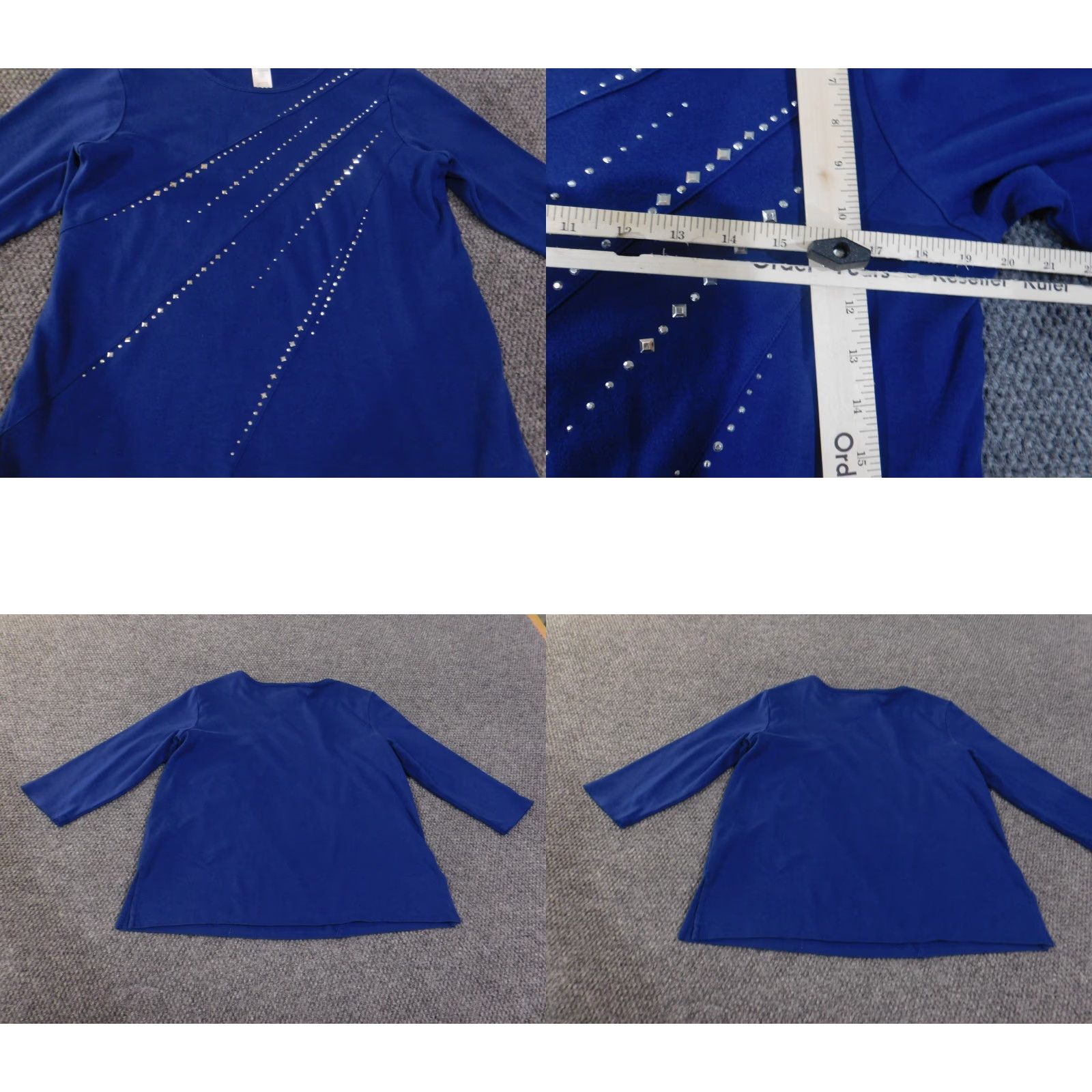 Vintage Alfred Dunner Blouse Shirt Women S Blue Knit Beaded Beads Rhinestones Round Neck Long Sleeve Stretch Casual Size S / US 4 / IT 40 - 8 Thumbnail