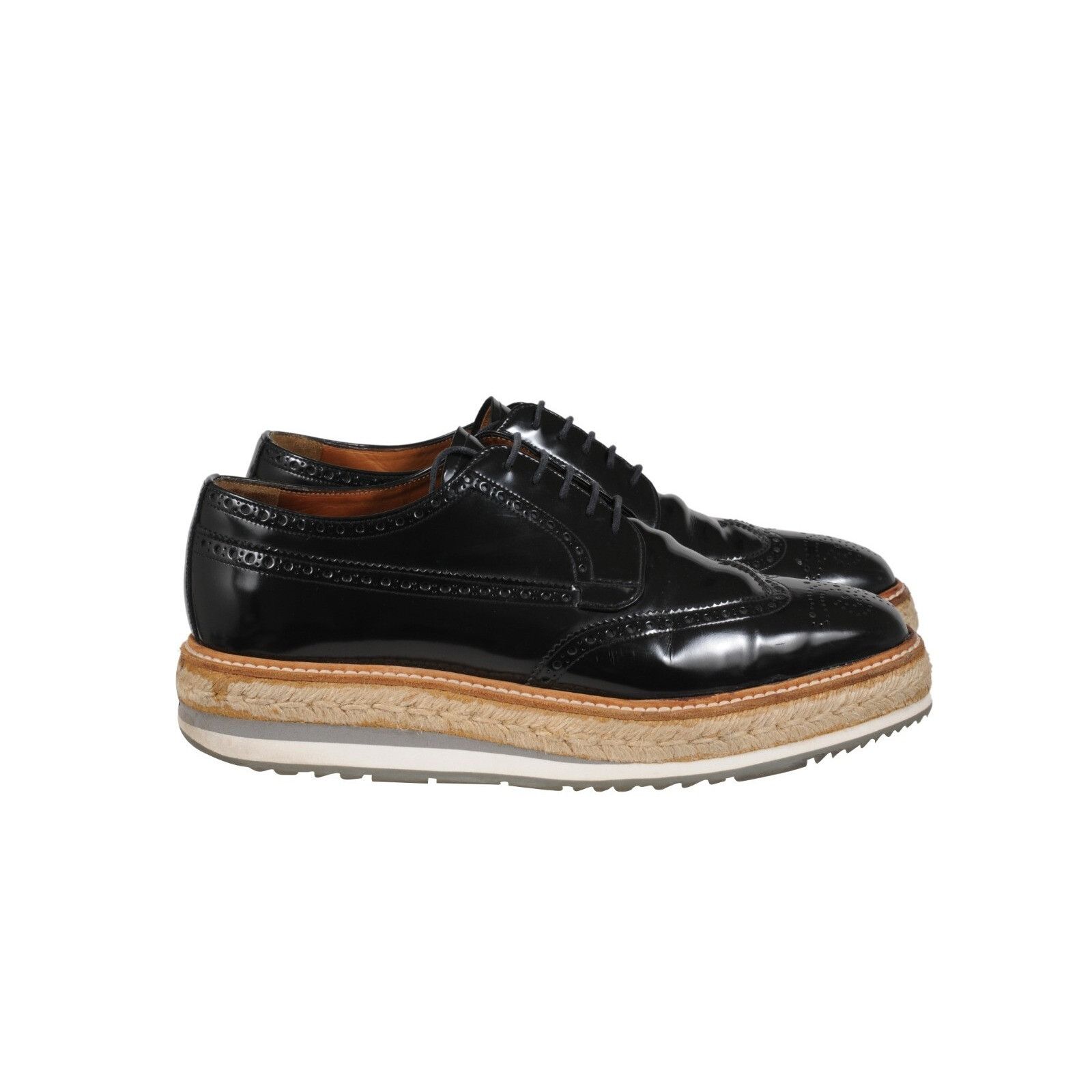 Prada Platform Brogue Black Leather Wingtip - 02481 Size US 8.5 / EU 41-42 - 12 Thumbnail