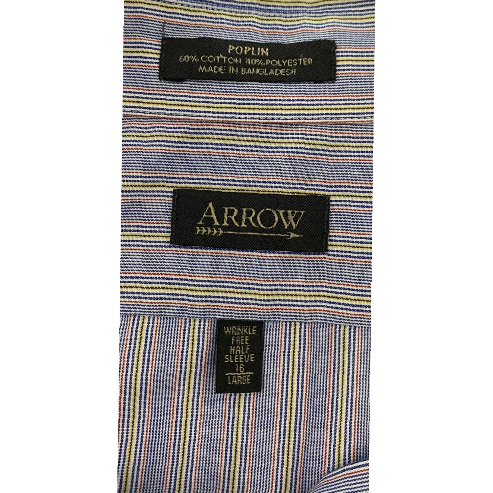 Arrow ARROW Mens Large Blue Stripe Poplin Wrinkle Free Short Sleeve Button Down Shirt Size US L / EU 52-54 / 3 - 2 Thumbnail
