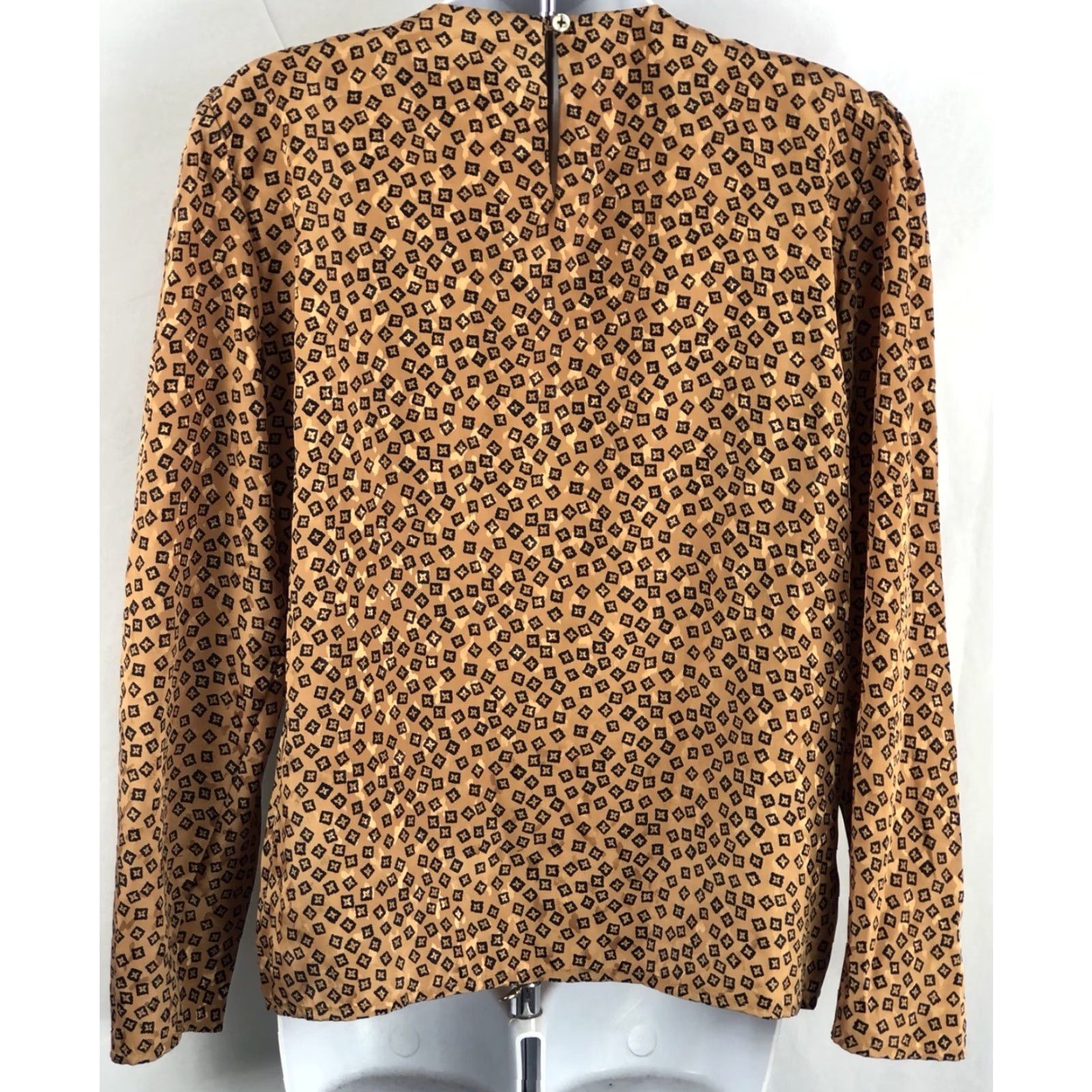 Vintage VINTAGE Jason Roberts Blouse Shirt 8 Gold/Blk Geo Pleated Retro Office Wear Size M / US 6-8 / IT 42-44 - 3 Thumbnail