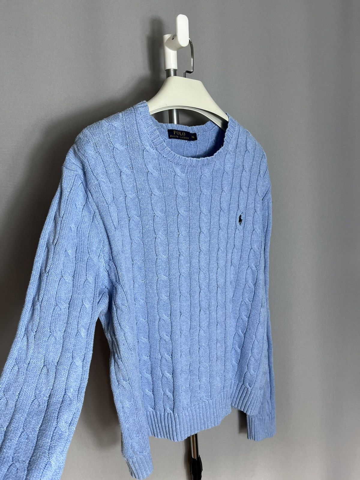Polo Ralph Lauren Polo Ralph Lauren Cable Knit Crewneck Blue Cotton Pullover Size US XL / EU 56 / 4 - 2 Thumbnail