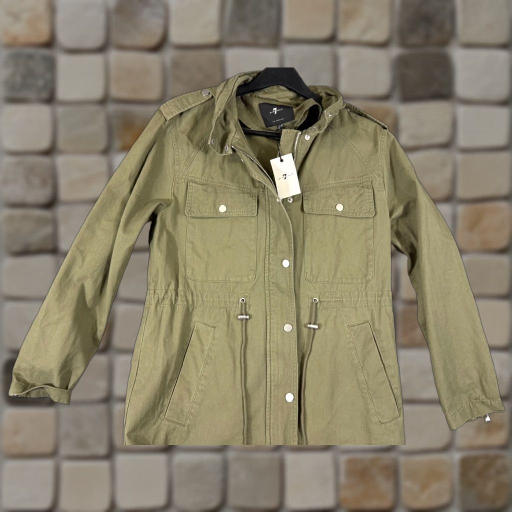 7 For All Mankind VINTAGE 7 For All Mankind Military Parka Jacket Womens M Army Green Hooded Full Zip Snap NWT Size M / US 6-8 / IT 42-44 - 1 Thumbnail
