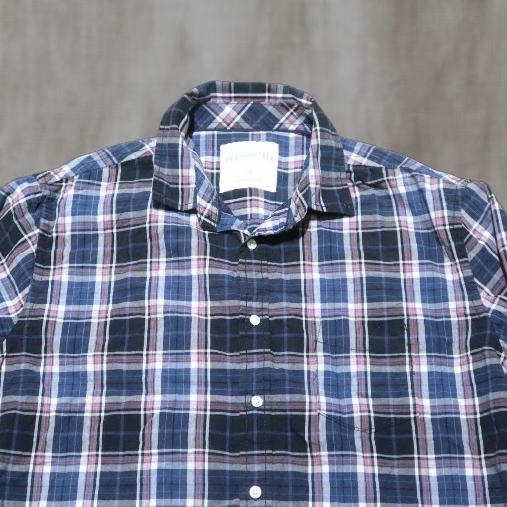 Vintage Aéropostale Shirt Adult L Blue Plaid Button-Down Short Sleeve 100% Cotton Pocket Mens Size US L / EU 52-54 / 3 - 1 Thumbnail