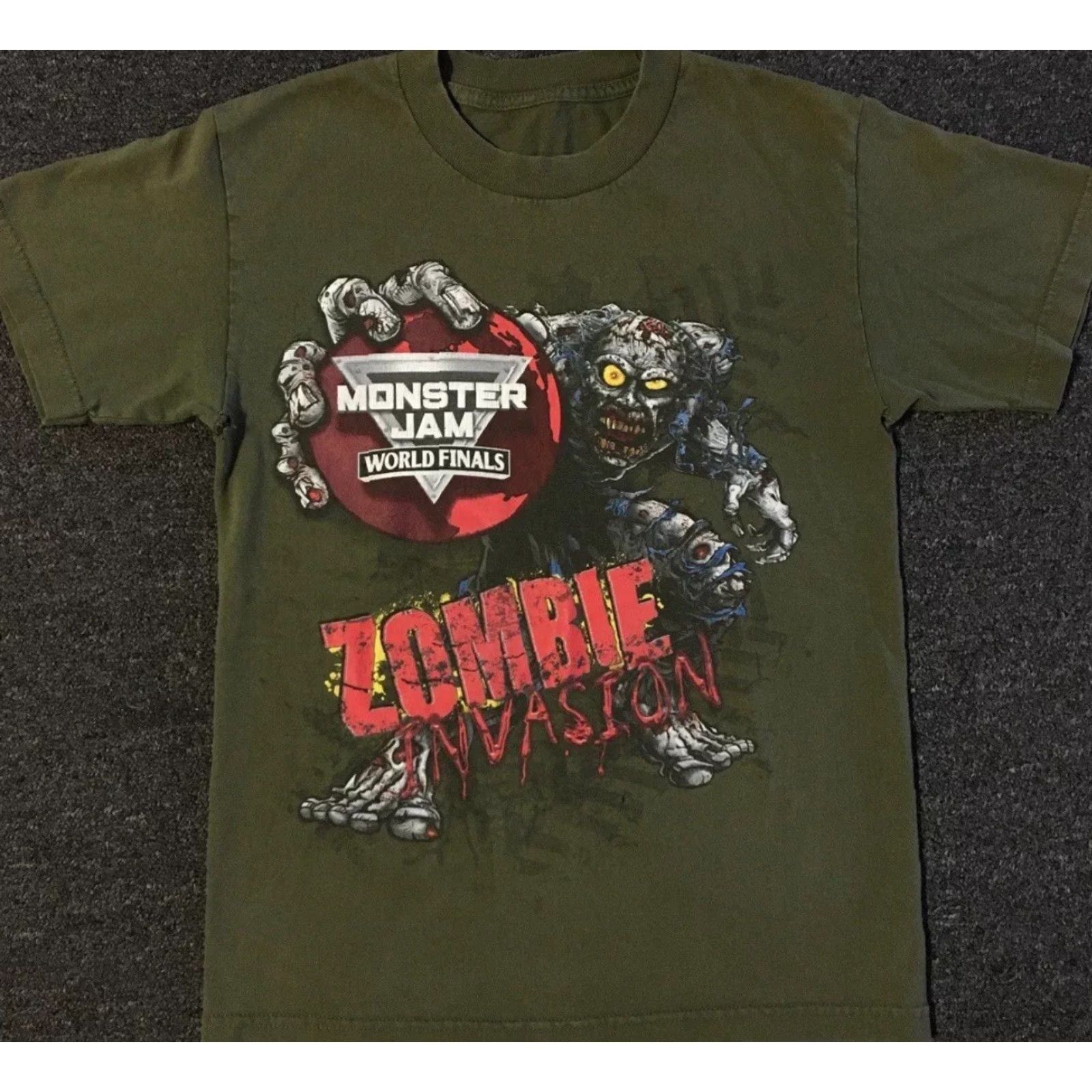 Vintage VINTAGE All Over Print T-Shirt S Green Distressed Zombie Monster Truck Jam Finals Grunge Y2K Mens Shirt Size US S / EU 44-46 / 1 - 2 Thumbnail
