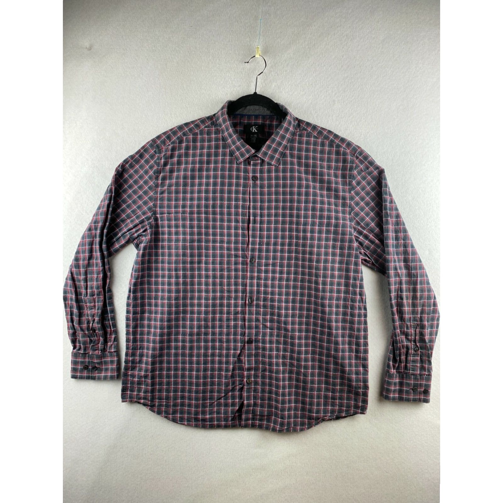 Calvin Klein Calvin Klein Shirt Mens XL Gray Red Button-Up Plaid Long Sleeve Size US XL / EU 56 / 4 - 2 Thumbnail