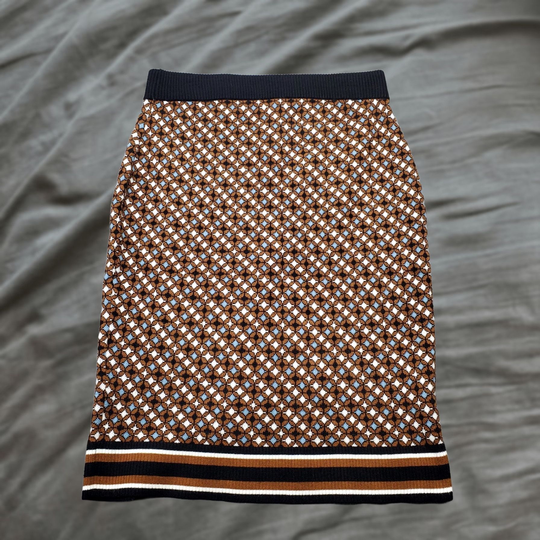 Nine West Nine West Skirt Womens Size L Multicolor Geometric Jacquard Knit Side Slit Pull On MIDI 27.5" Pre-owned Mens? Size 36" / US 14 / IT 50 - 1 Thumbnail