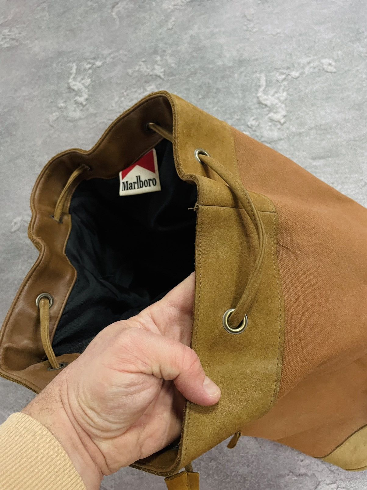 Marlboro MARLBORO Brown Cotton Denim Backpack Bag with Leather Insert Size ONE SIZE - 20 Thumbnail