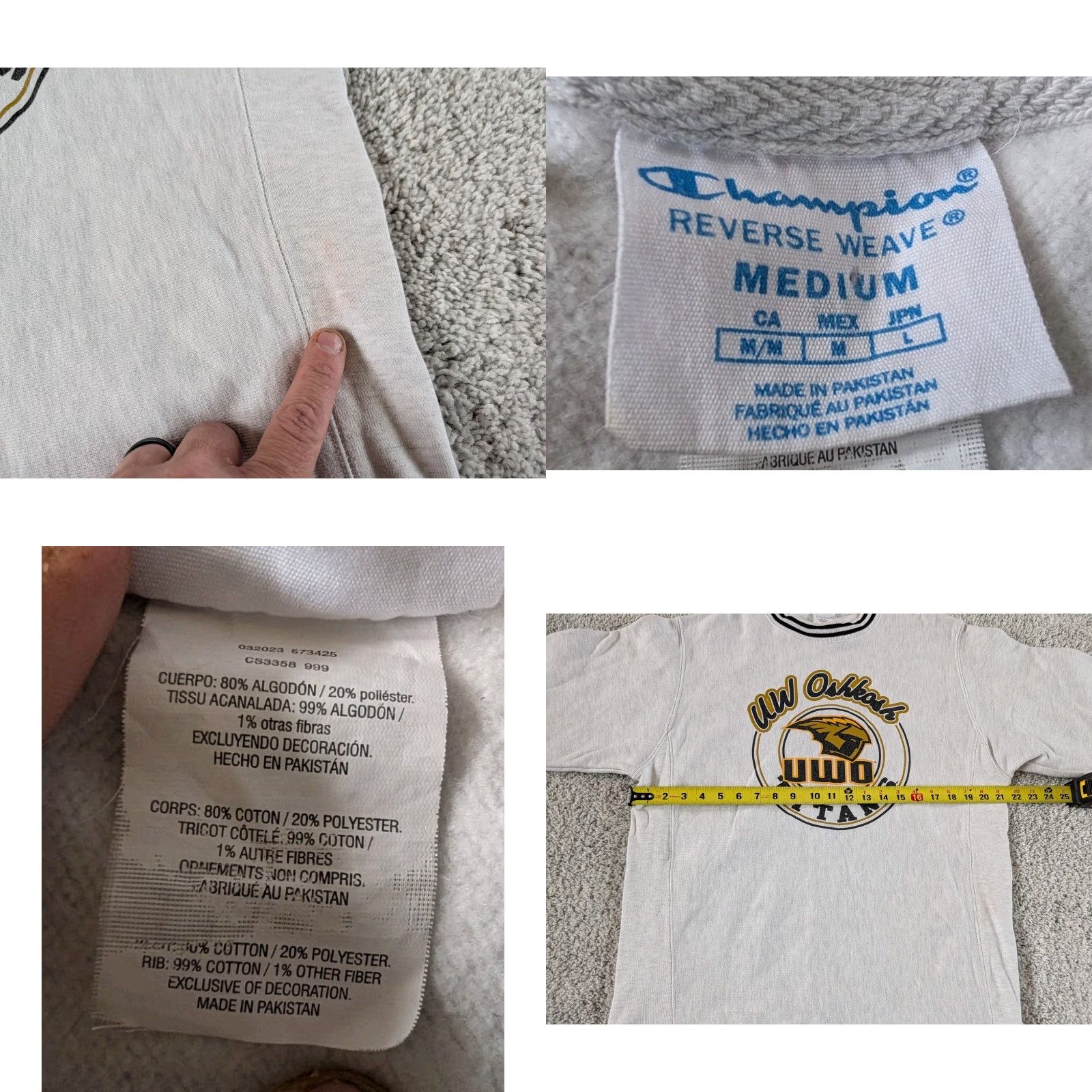 Champion VINTAGE Champion Sweatshirt UW OSHKOSH Titans Reverse Weave - Gray - Size M - Pullover Crew Neck - Men - Heavyweight All Seasons Size US M / EU 48-50 / 2 - 8 Thumbnail