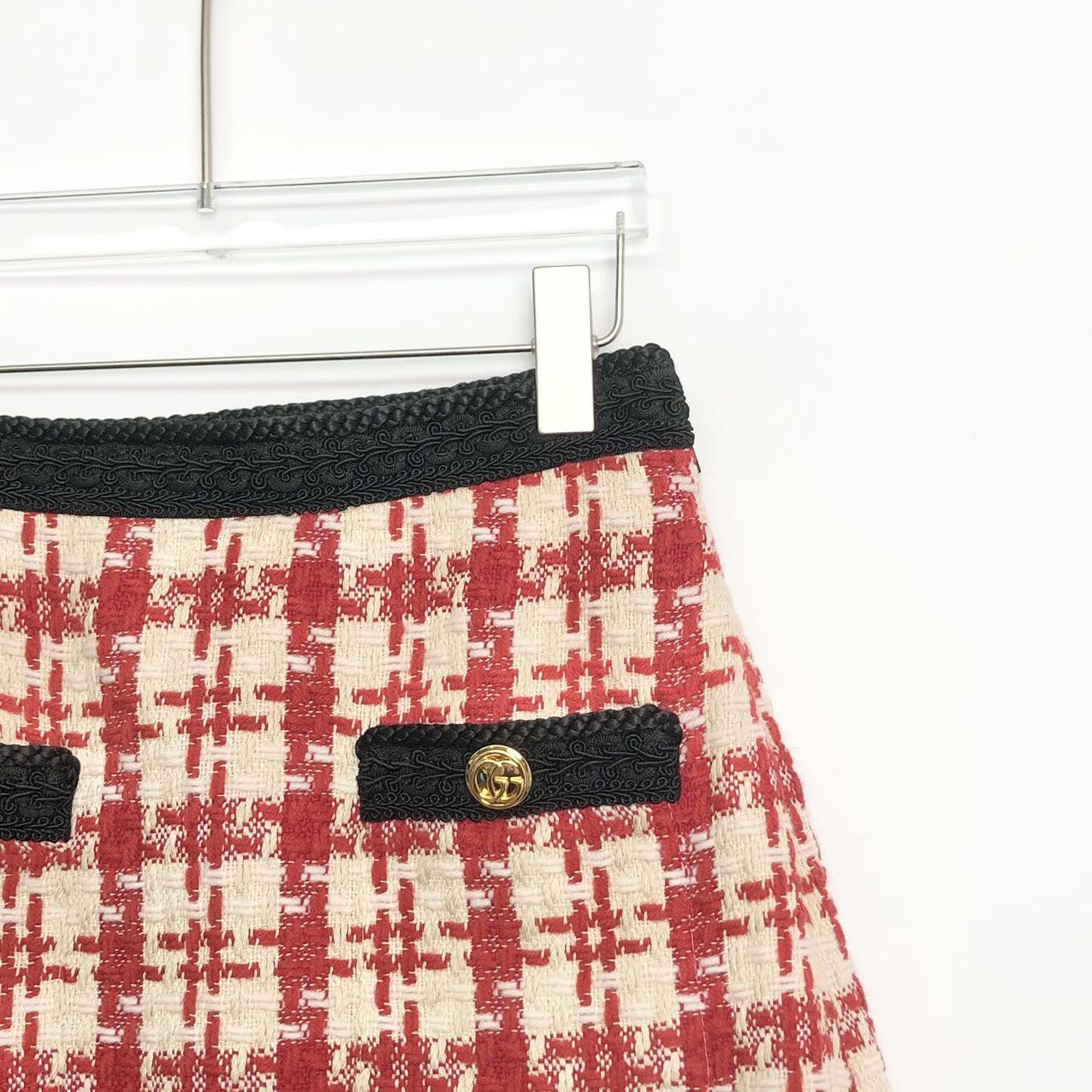 Gucci Gucci Women Red All-over Houndstooth Button Mini Skirt K26WX Size 27" / US 4 / IT 40 - 3 Thumbnail