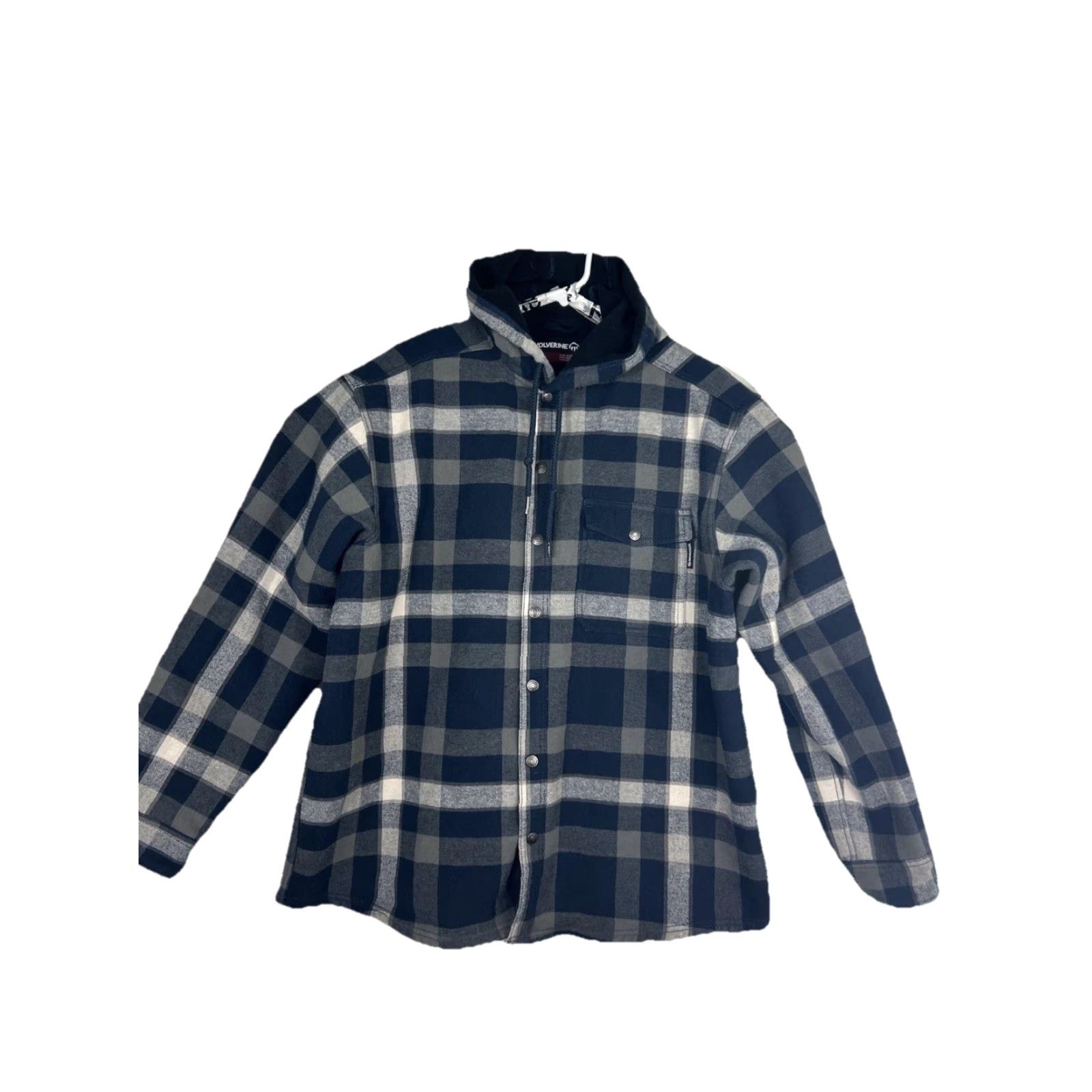 CLOSED Wolverine Mens Jacket XL Snap Close Flannel Hooded w/ Fleece Lining Blue Plaid Jacket Size US XL / EU 56 / 4 - 2 Thumbnail