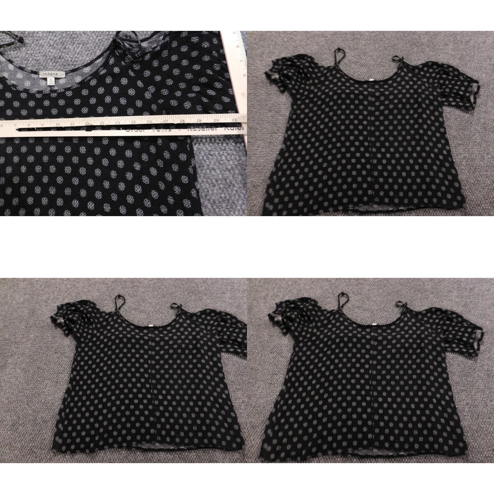Vintage Papaya Blouse Womens Medium black floral Round Neck Long Sleeve Pullover Stretch Casual Regular Satin-like Rayon Polyester Cap Sleeve Classic Basic Size M / US 6-8 / IT 42-44 - 8 Thumbnail
