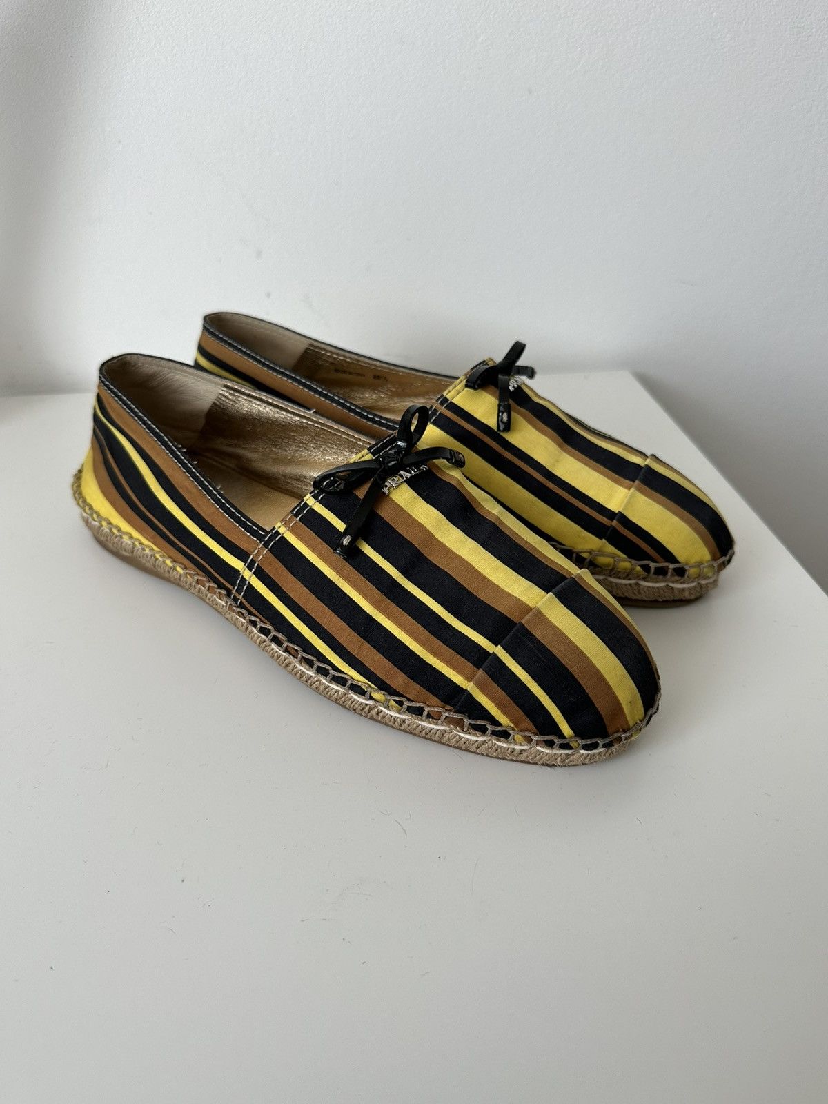 Prada Prada striped yellow black espadrilles shoes Size US 10.5 / IT 40.5 - 1 Thumbnail