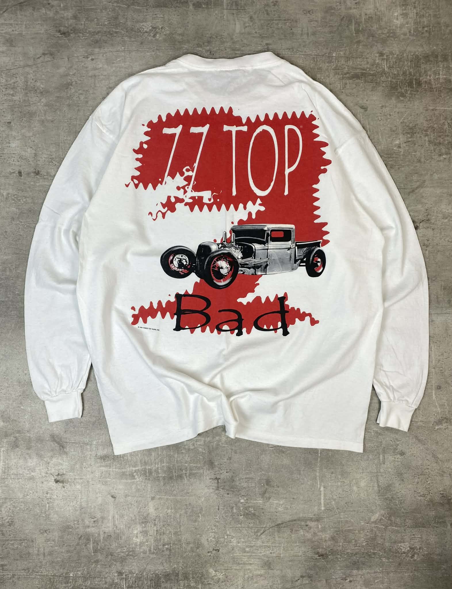 Vintage ZZ Top White Longsleeve T-shirt Bad 1999s Giant Rare Car Size US XL / EU 56 / 4 - 1 Thumbnail