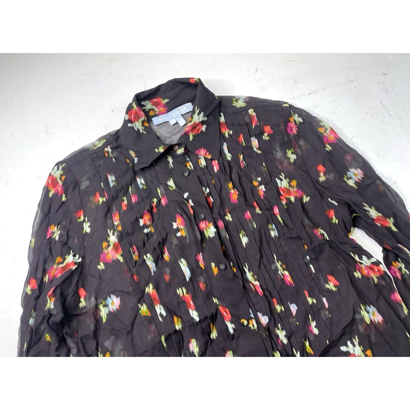 Vintage Hill House Home Blouse Shirt S Black/multi Floral Chiffon Pin Tuck Tuxedo Long Sleeve Collared Button Blouse Women Regular Vintage No Size S / US 4 / IT 40 - 2 Thumbnail