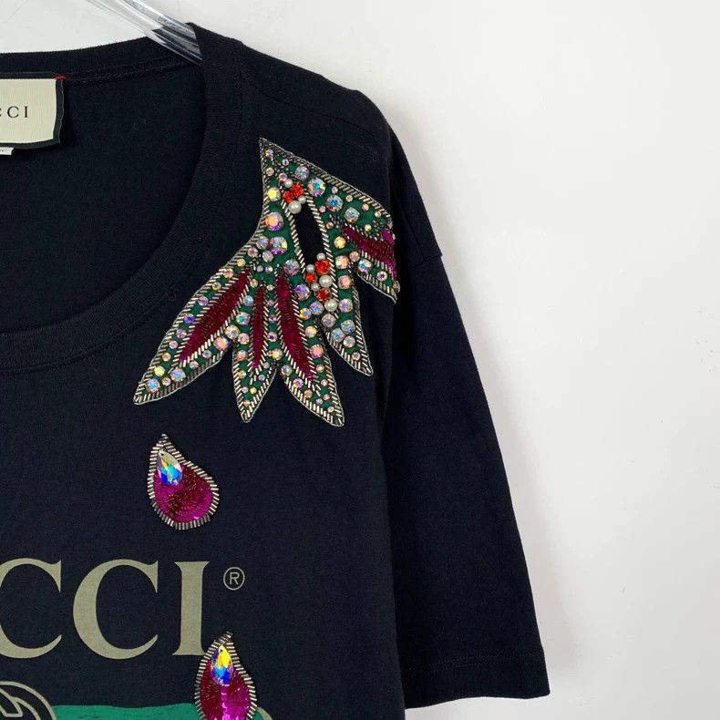 Gucci Gucci Black logo stud beaded round-neck cotton short-sleeve Size US M / EU 48-50 / 2 - 3 Thumbnail
