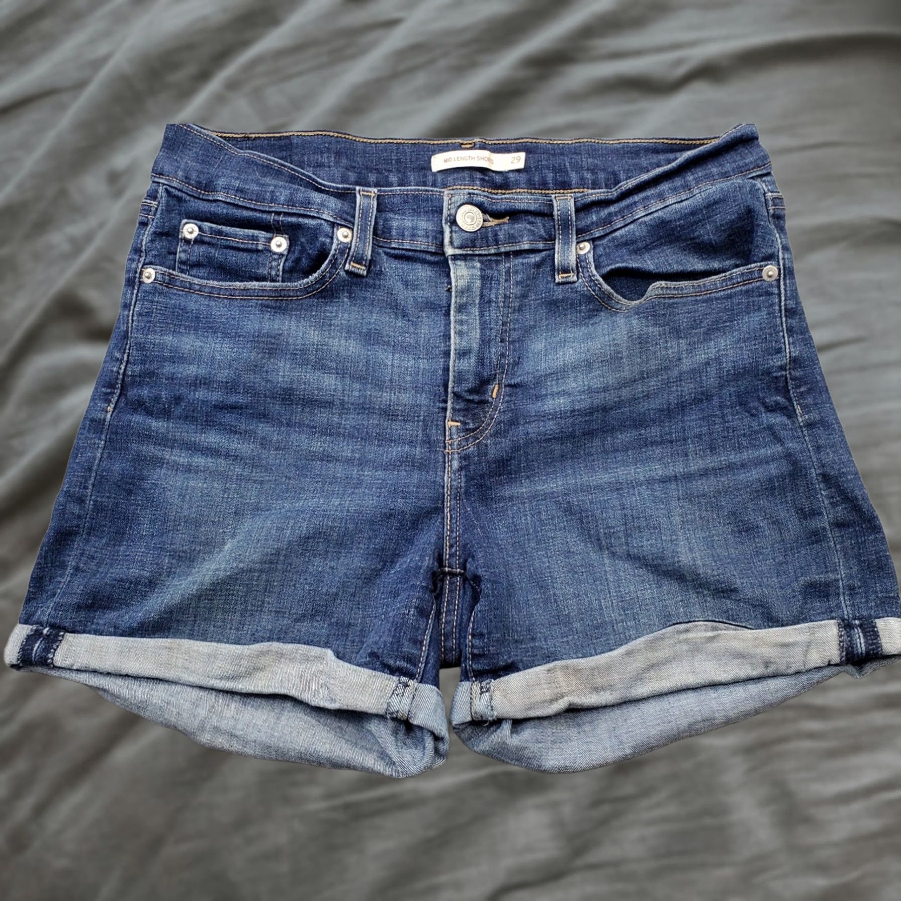 Levi's Levi's Jeans Shorts Womens Size 29 Blue Denim Cuffed 5-Pocket Mid Length Red Tab - Size Womens 29 - Levi's Jeans Shorts - Black? Size 29" - 1 Thumbnail