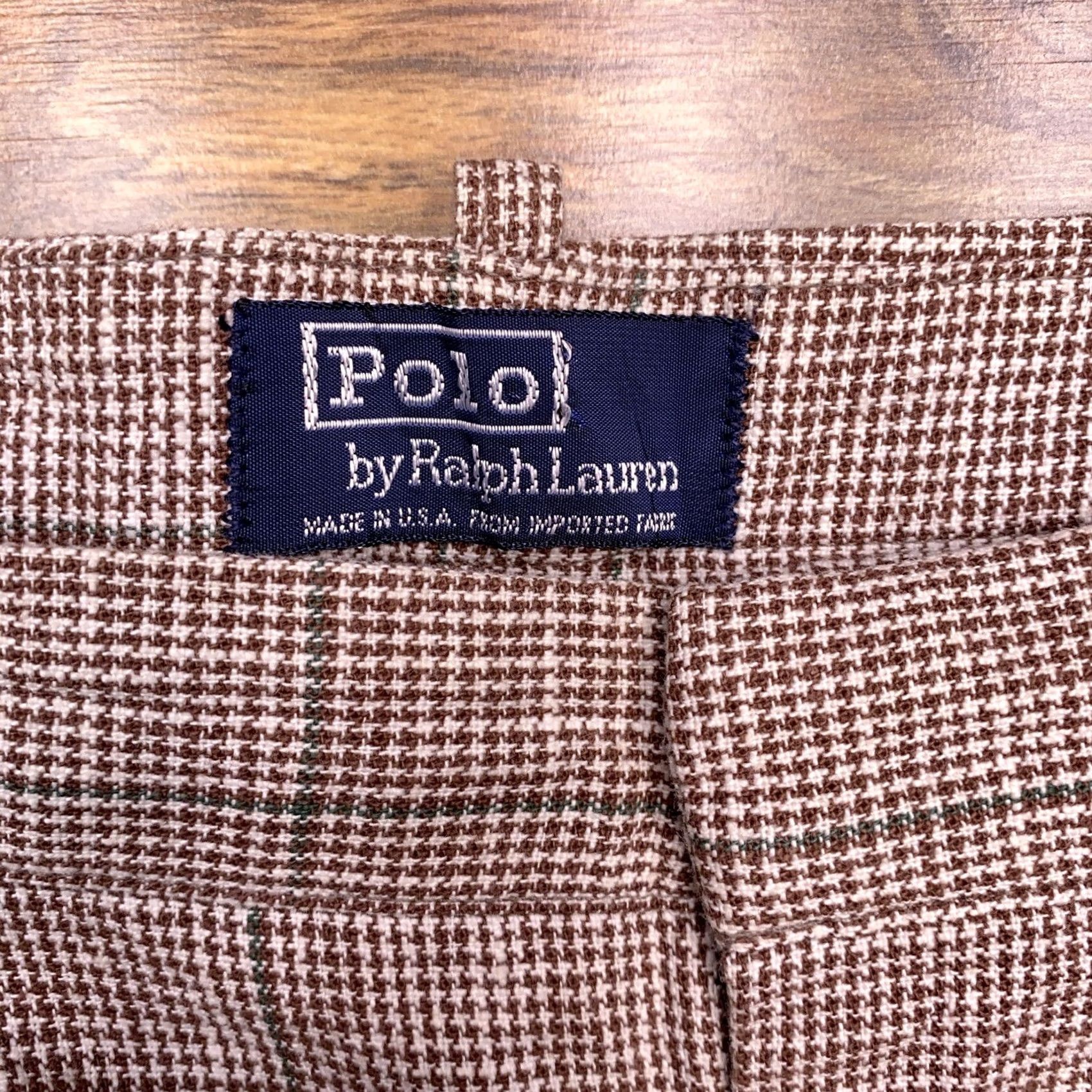 Polo Ralph Lauren VINTAGE Polo Ralph Lauren Pants Mens 36x30 Pleated Windowpane Plaid Houndstooth Brown Straight Chino Belt Loops Logo Vintage Boy? Size US M / EU 48-50 / 2 - 4 Thumbnail