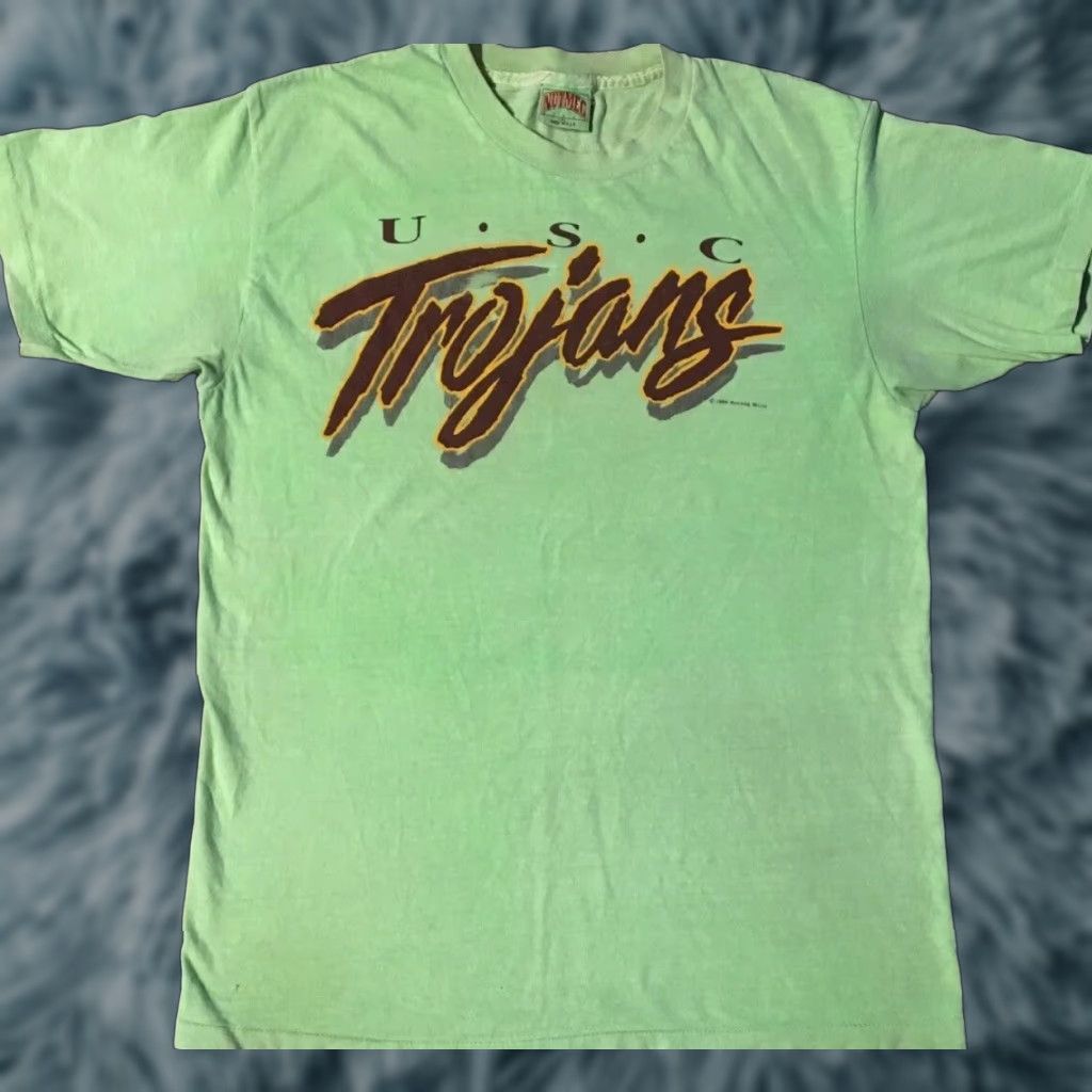 Vintage VINTAGE USC Trojans Striped Graphic Tee Shirt L Green 80s 90s College Surf Grunge Vaporwave USA Mens Size US L / EU 52-54 / 3 - 1 Thumbnail