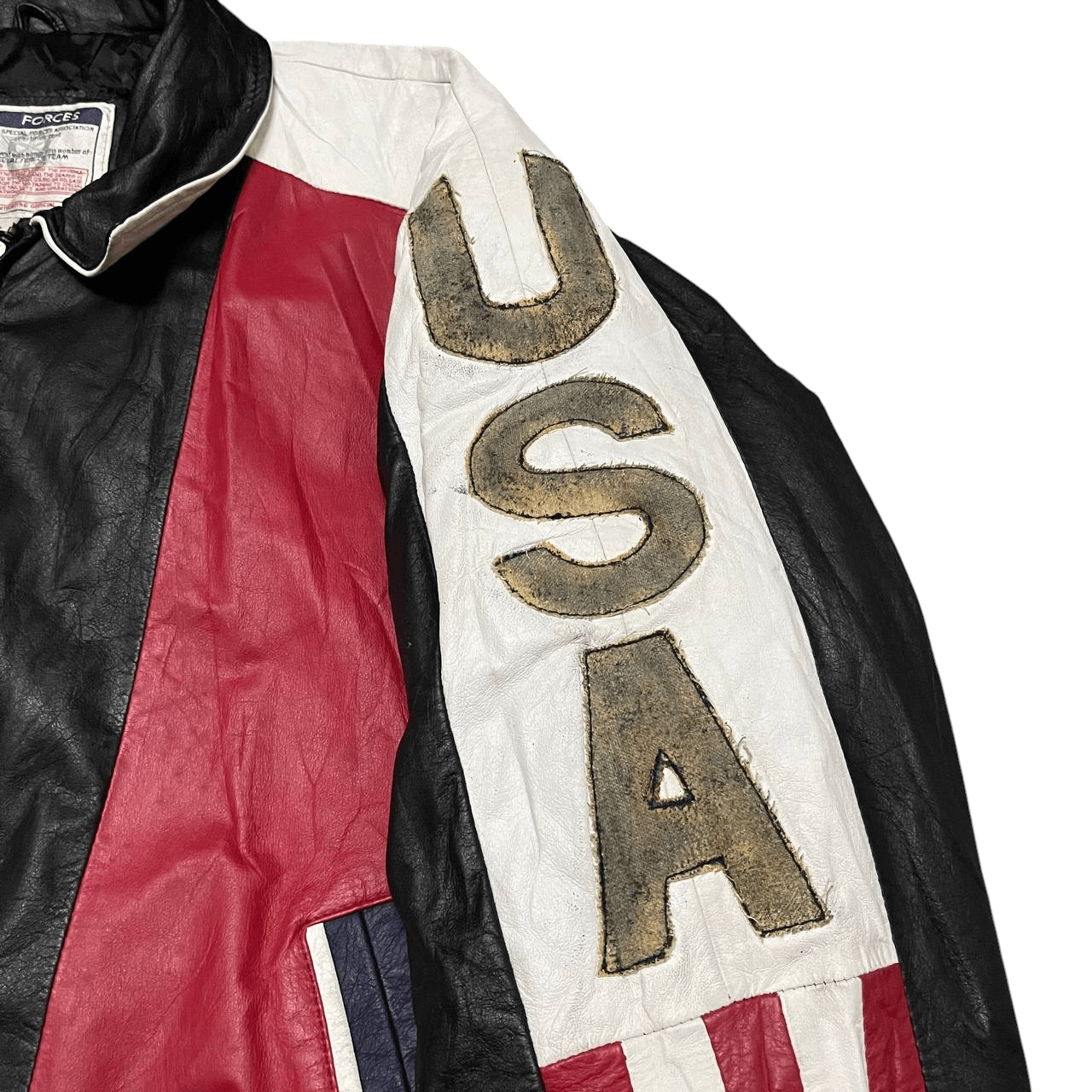 Vintage Vintage Flight Jacket Big USA Flag Leather Cowhide Size US L / EU 52-54 / 3 - 6 Thumbnail