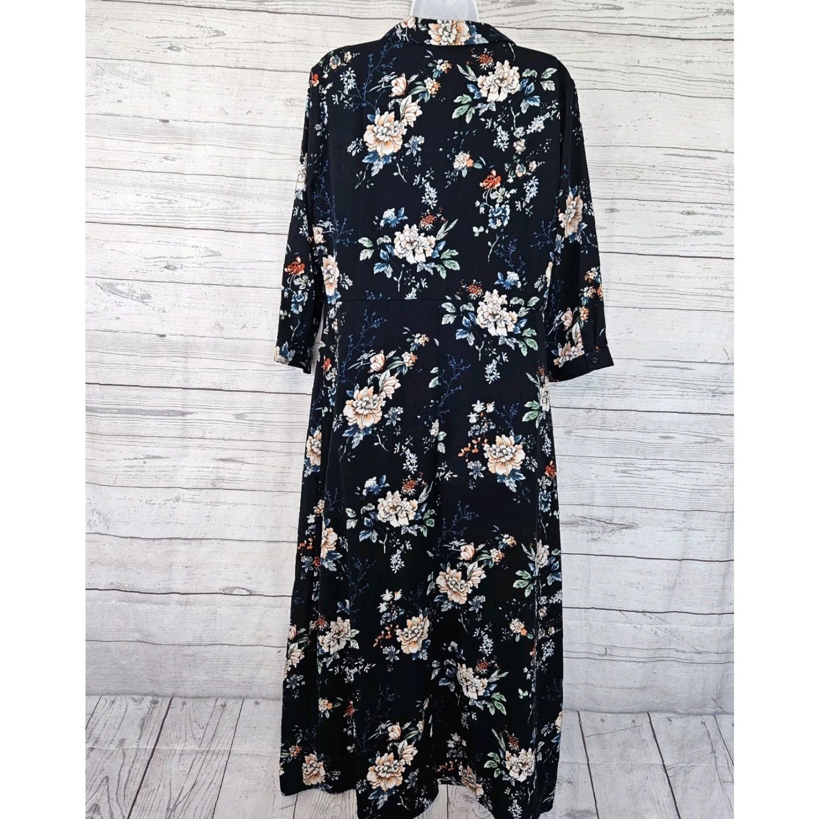 Vintage Gilli Dress Shirt Dress Womens Large Blue Floral 3/4 Sleeve Button Up Size L / US 10 / IT 46 - 3 Thumbnail