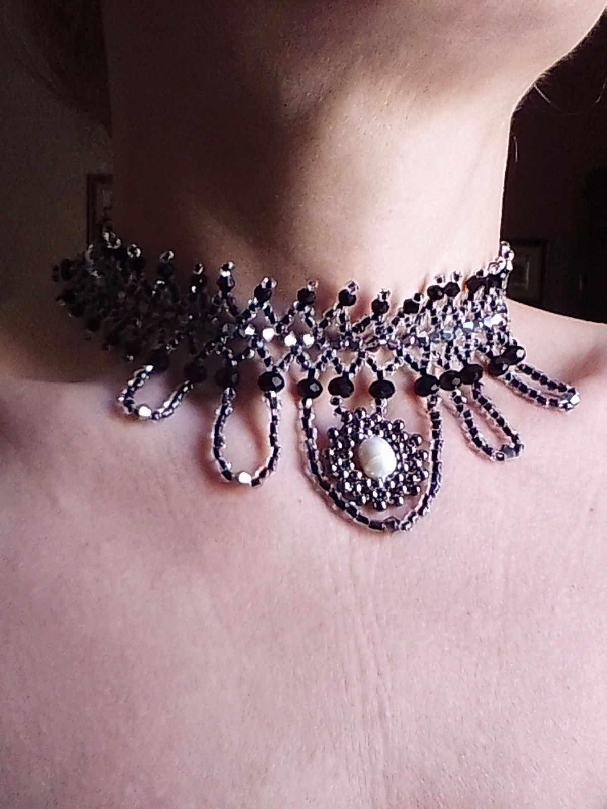 Handmade Gothic Choker Black Pendants Freshwater pearl Size ONE SIZE - 1 Thumbnail