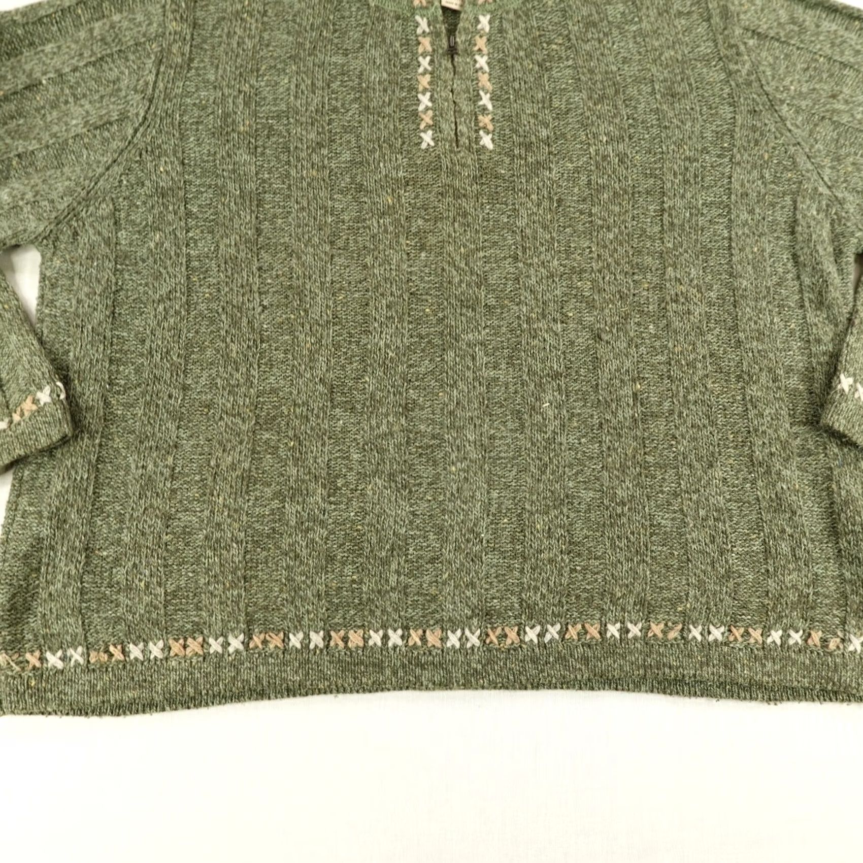Vintage Woolrich Sweater Women Large Petite Green 1/4 Zip Sage Heather Wool Pullover Size L / US 10 / IT 46 - 3 Thumbnail