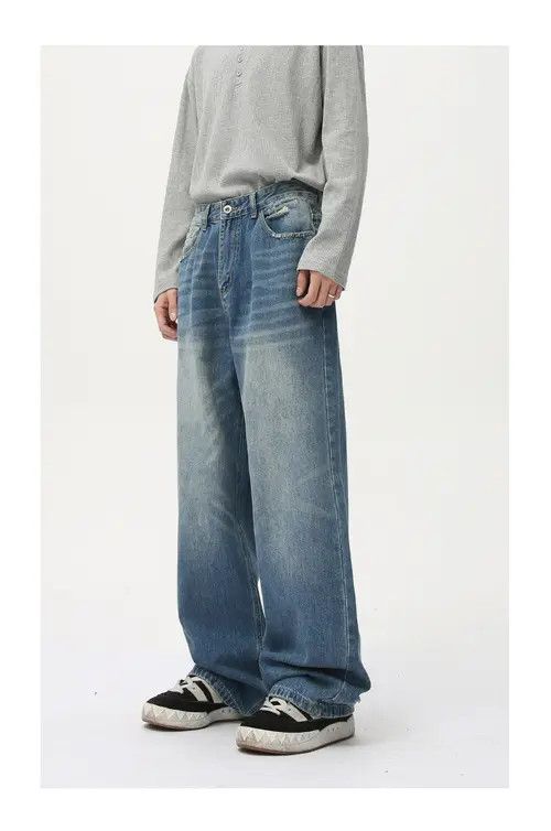 Jean Washed vintage whisker loose wide-leg straight jeans y2k Size US 32 / EU 48 - 6 Thumbnail