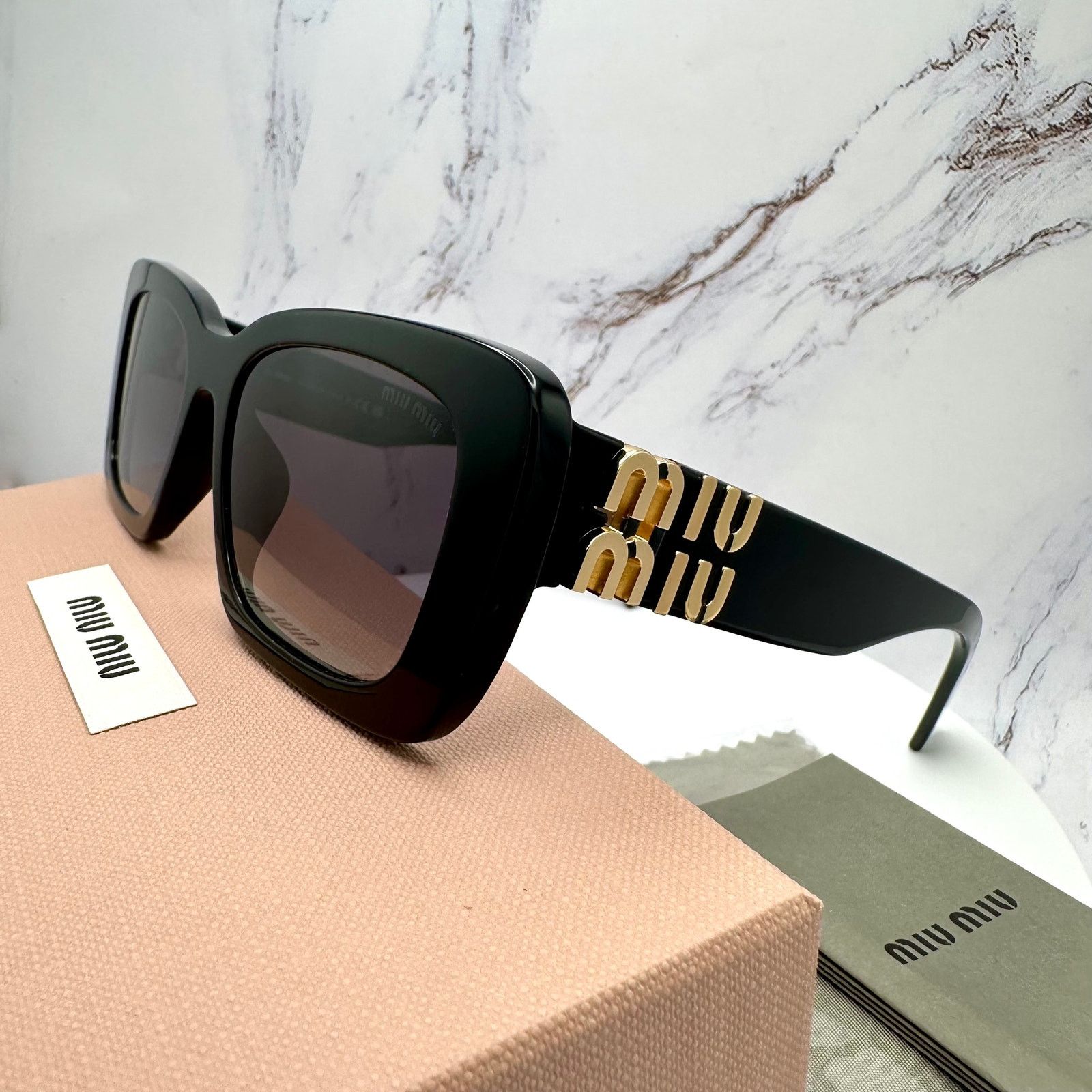 Miu Miu New MIU MIU Sunglasses Black Gold Metal Logo Authentic Size ONE SIZE - 5 Thumbnail