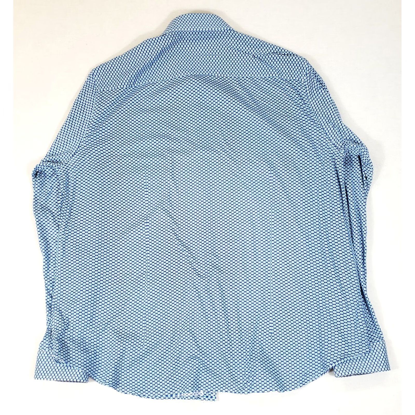 Vintage Buttercloth Dress Shirt Flip-Cuff Blue Patterned Long Sleeve Mens XL Size 46R - 3 Thumbnail
