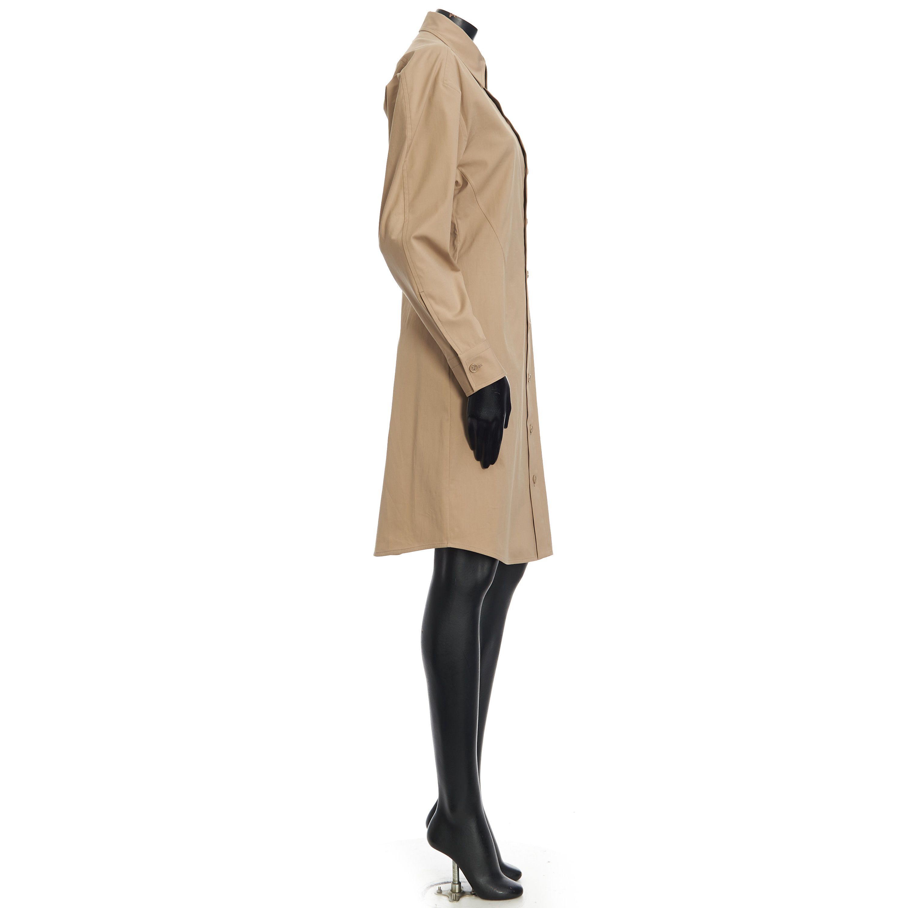 Bottega Veneta Long Sleeve Compact Stretch Poplin Dress In Khaki Size M / US 6-8 / IT 42-44 - 7 Thumbnail