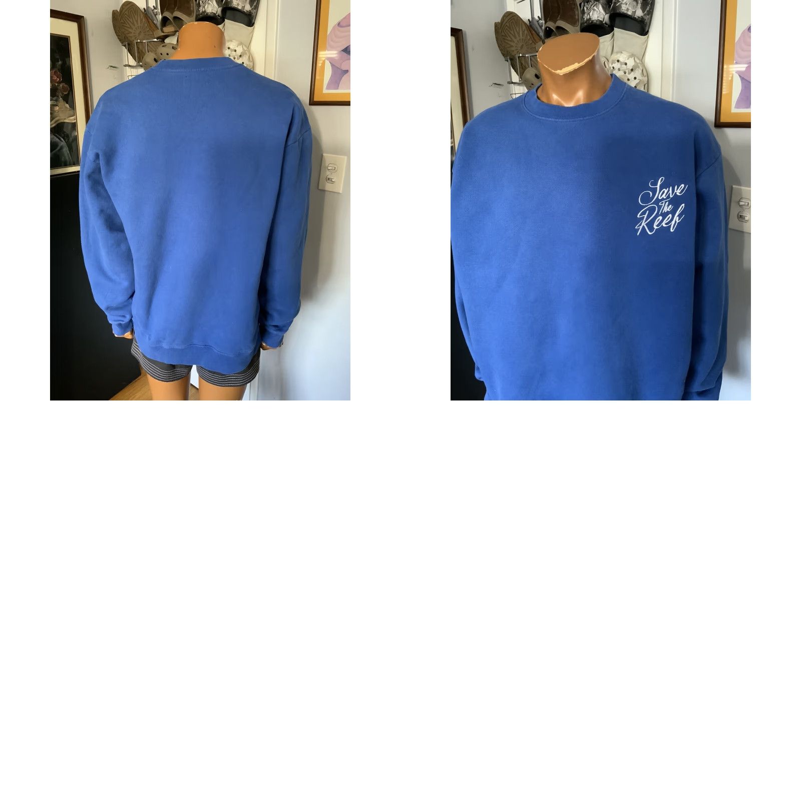 REEF VINTAGE Karmagawa Embroidered Save The Reef Blue Fleece Pullover Crewneck Sweatshirt XL Mens Size US XL / EU 56 / 4 - 8 Thumbnail