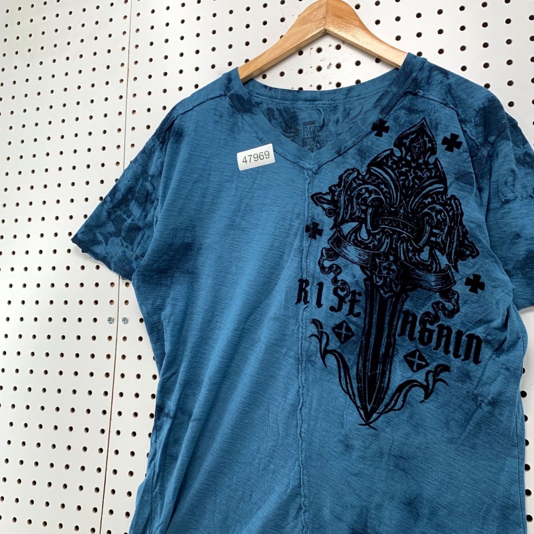 Southpole VINTAGE Southpole Shirt Mens M Blue Gothic Cross Wings Y2K Graphic Print Short Sleeve Crew Neck Size US M / EU 48-50 / 2 - 5 Thumbnail