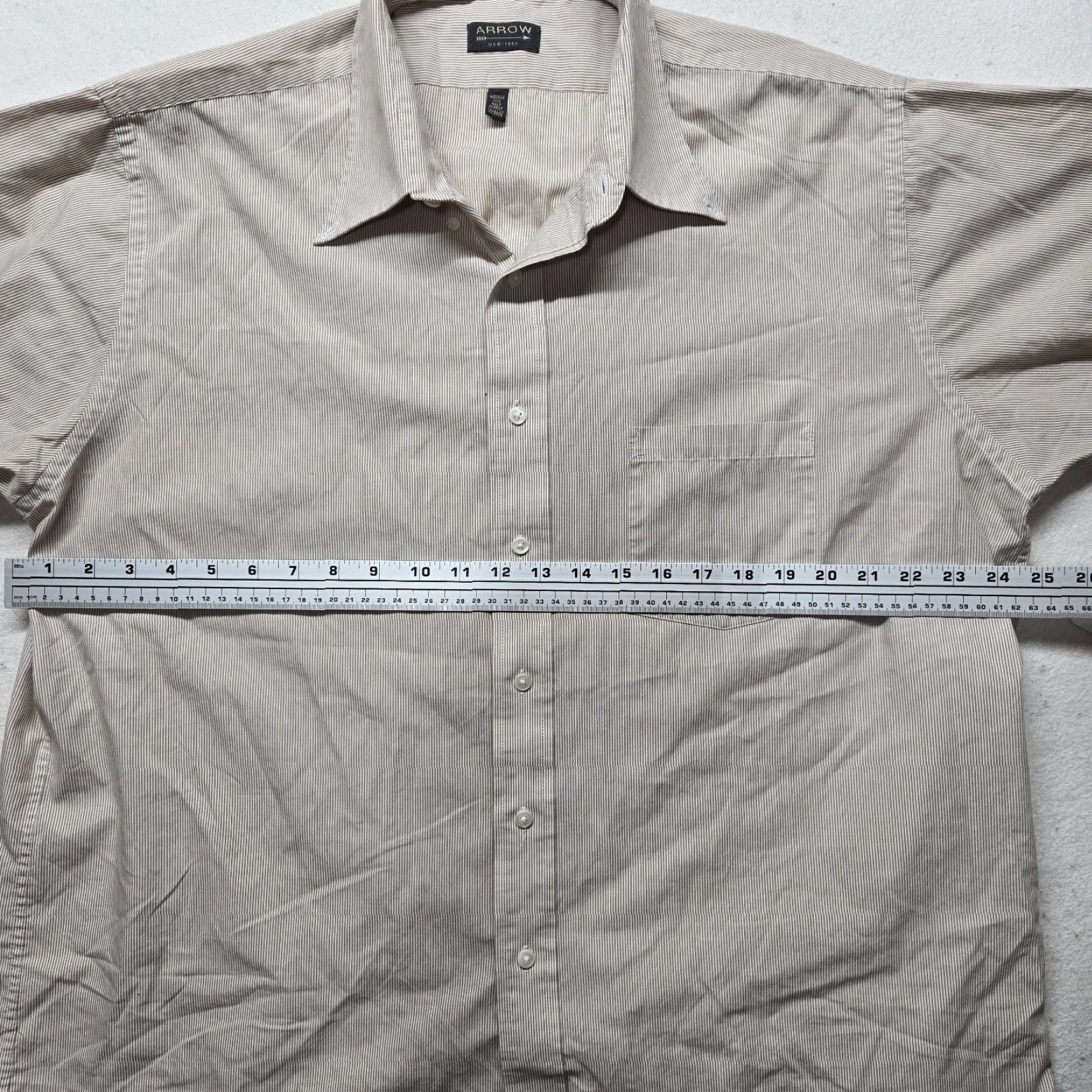 Arrow Arrow Shirt Adult Mens Size XL Brown Plaid Cotton Polyester Button-Up Short Sleeve 17 17.5 Vintage: No Size US XL / EU 56 / 4 - 4 Thumbnail