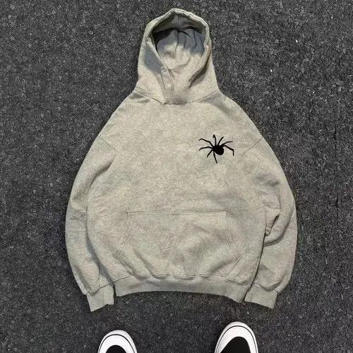 VIBE Grey washed distressed spider print hoodie Size US L / EU 52-54 / 3 - 4 Thumbnail