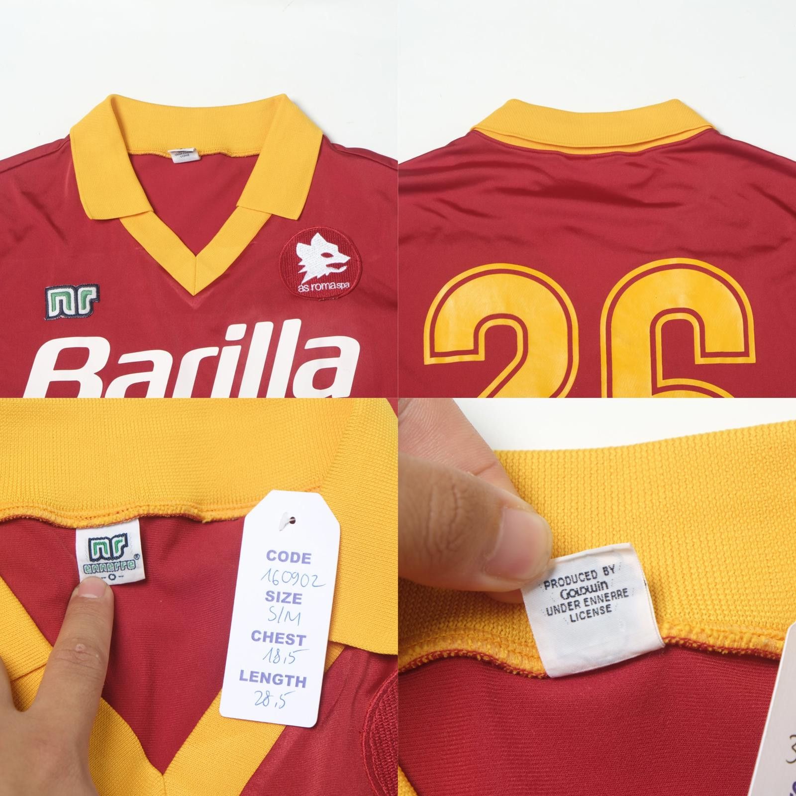 Designer 1987/88 Roma Home Shirt Ennerre Jaspo (S/M) Size US S / EU 44-46 / 1 - 5 Thumbnail