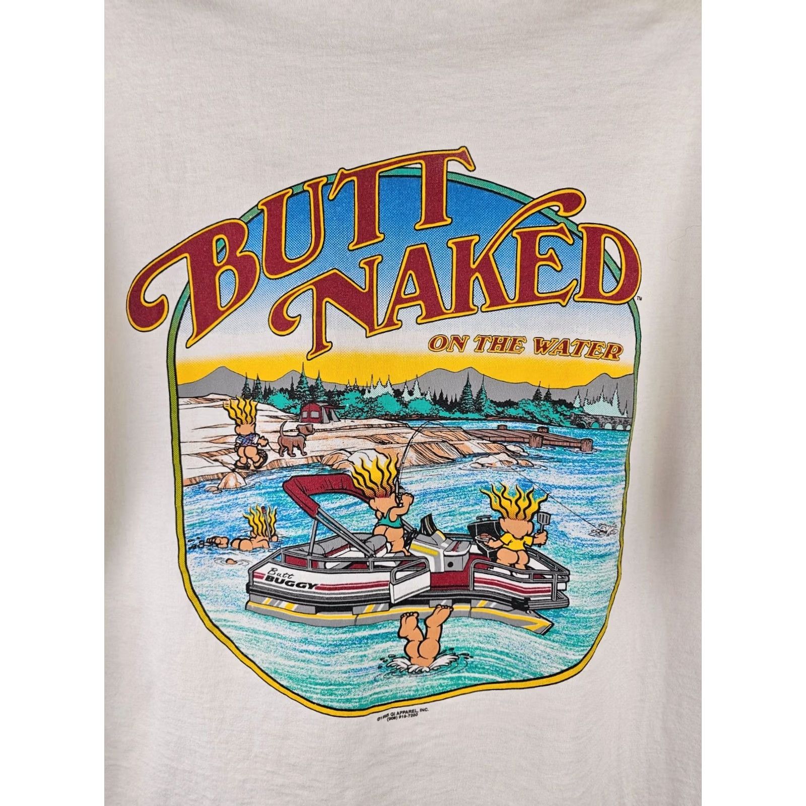 Vintage VINTAGE 90s BUTT NAKED ON THE WATER T-SHIRT White Cotton Single Stitch SZ XXL Mens Size US XXL / EU 58 / 5 - 2 Thumbnail
