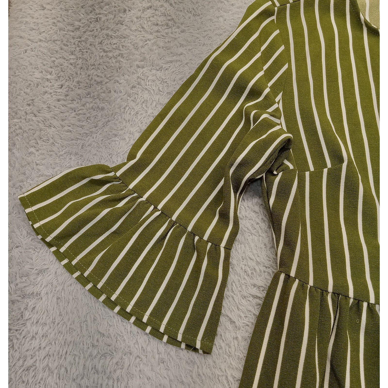 & Other Stories Ces Femme Dress Women's S Green Stripe Bell Sleeve USA Size S / US 4 / IT 40 - 3 Thumbnail