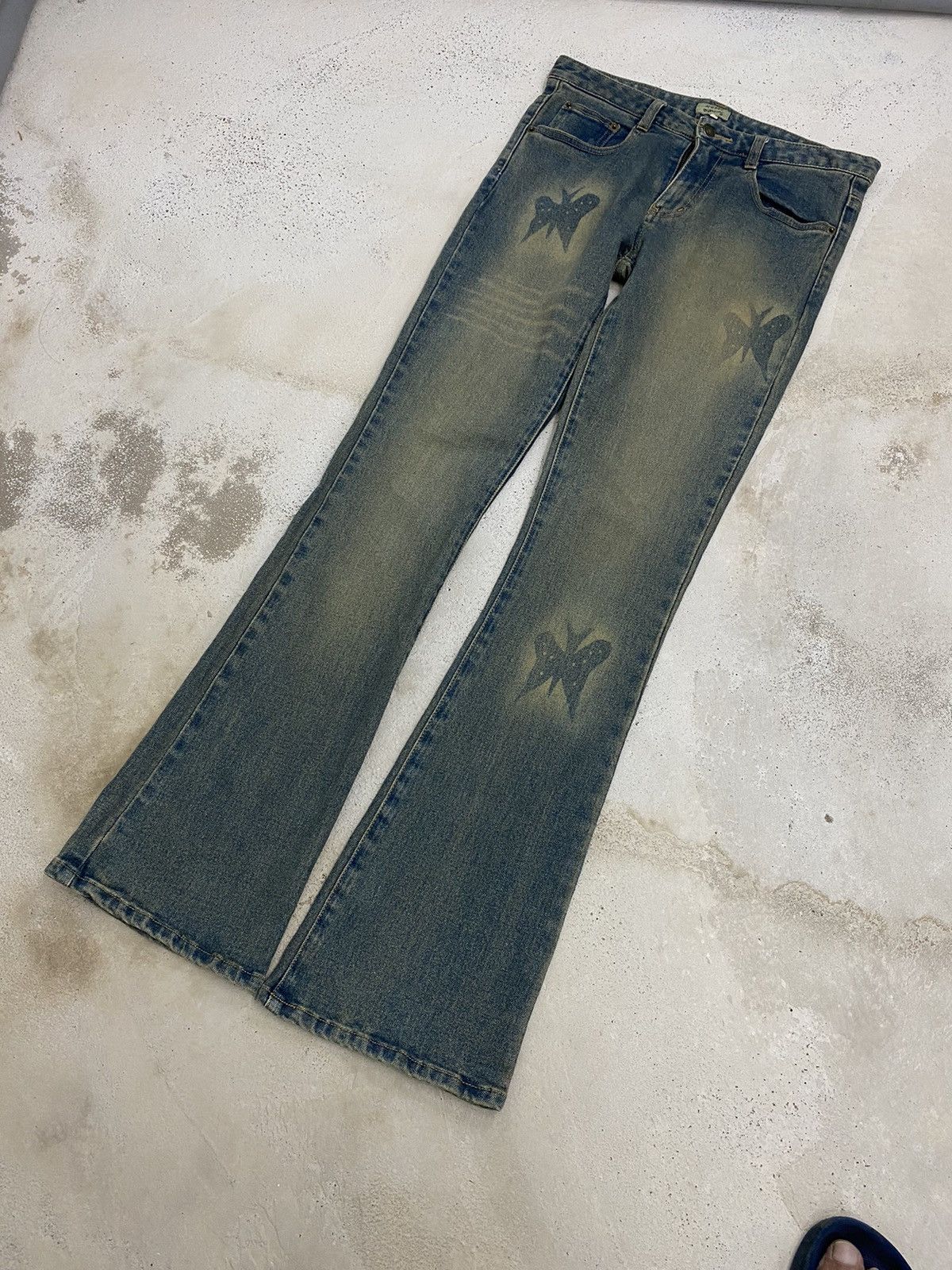 Hysteric Glamour × Japanese Brand × Le Grande Bleu (L.G.B.) Unisex Flare Arezzo Blanconi Seamark Mud Wash Art Butterfly Size US 30 / EU 46 - 3 Thumbnail