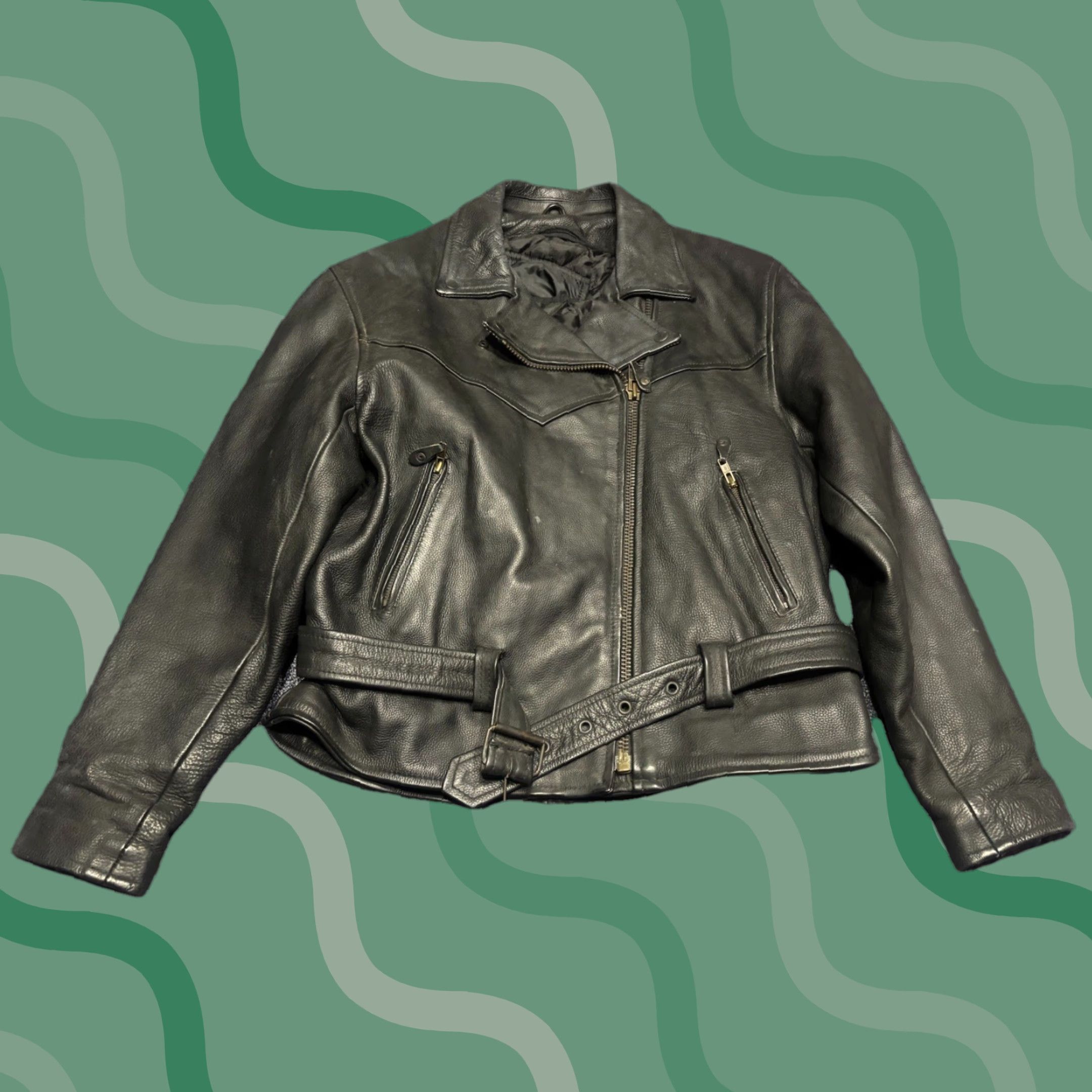 Vintage VINTAGE USA Bikers Dream Apparel Leather Motorcycle Jacket Womens XL Black Sixteen Detail Quilted Braided Back Stud Side Elastic Size XL / US 12-14 / IT 48-50 - 1 Thumbnail