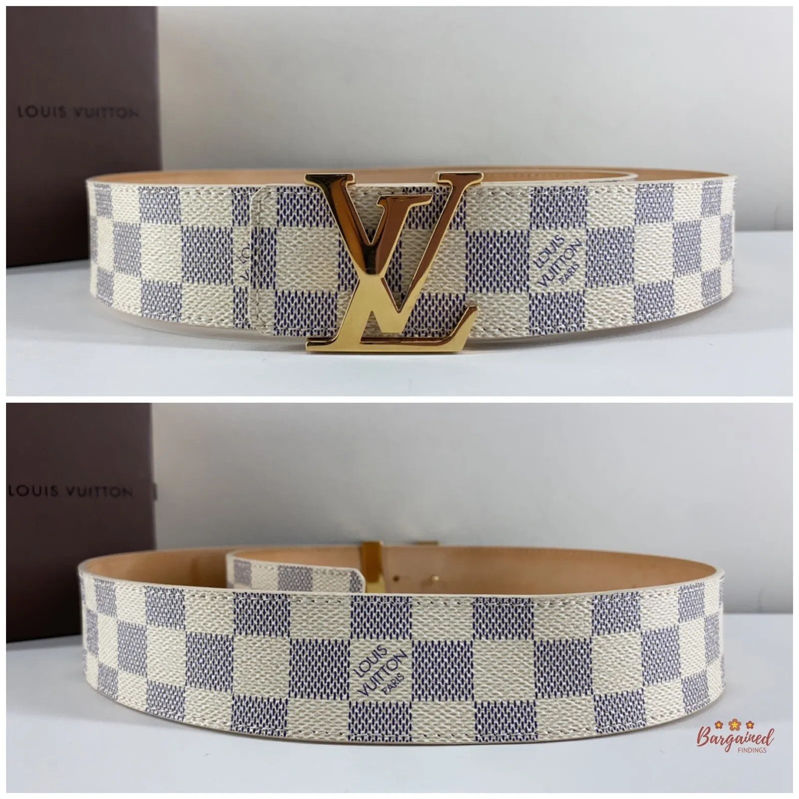Louis Vuitton Louis Vuitton Damier Azur Canvas Leather Gold LV Initials Size 30 - 9 Thumbnail