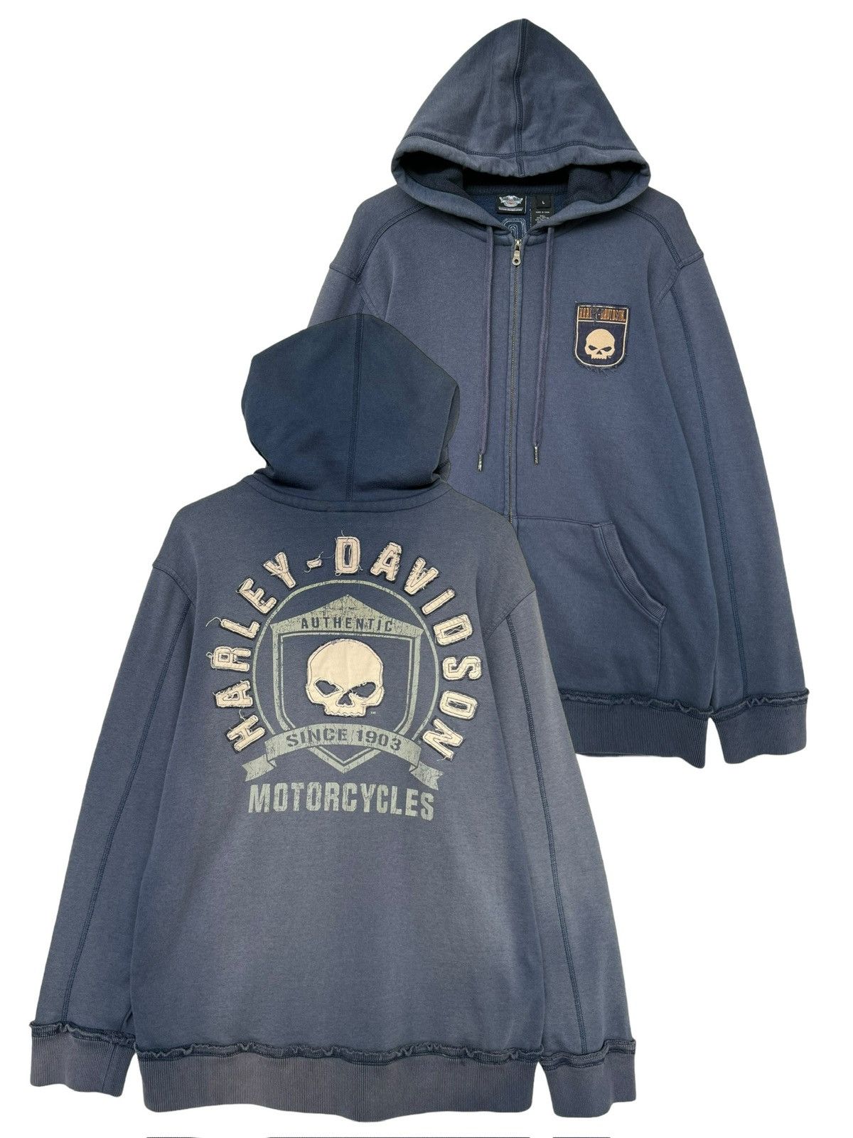 Harley Davidson Vintage Y2K Harley Davidson Zip Up Bones Skull Patch Hoodie Size US L / EU 52-54 / 3 - 1 Thumbnail