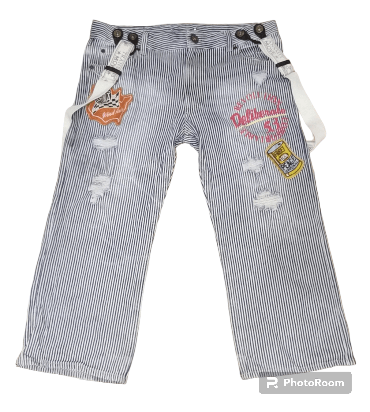 image of Distressed Denim Original Jeans 3Q Hickory Distress Design Pant With Expender in Blue/White (Size 3