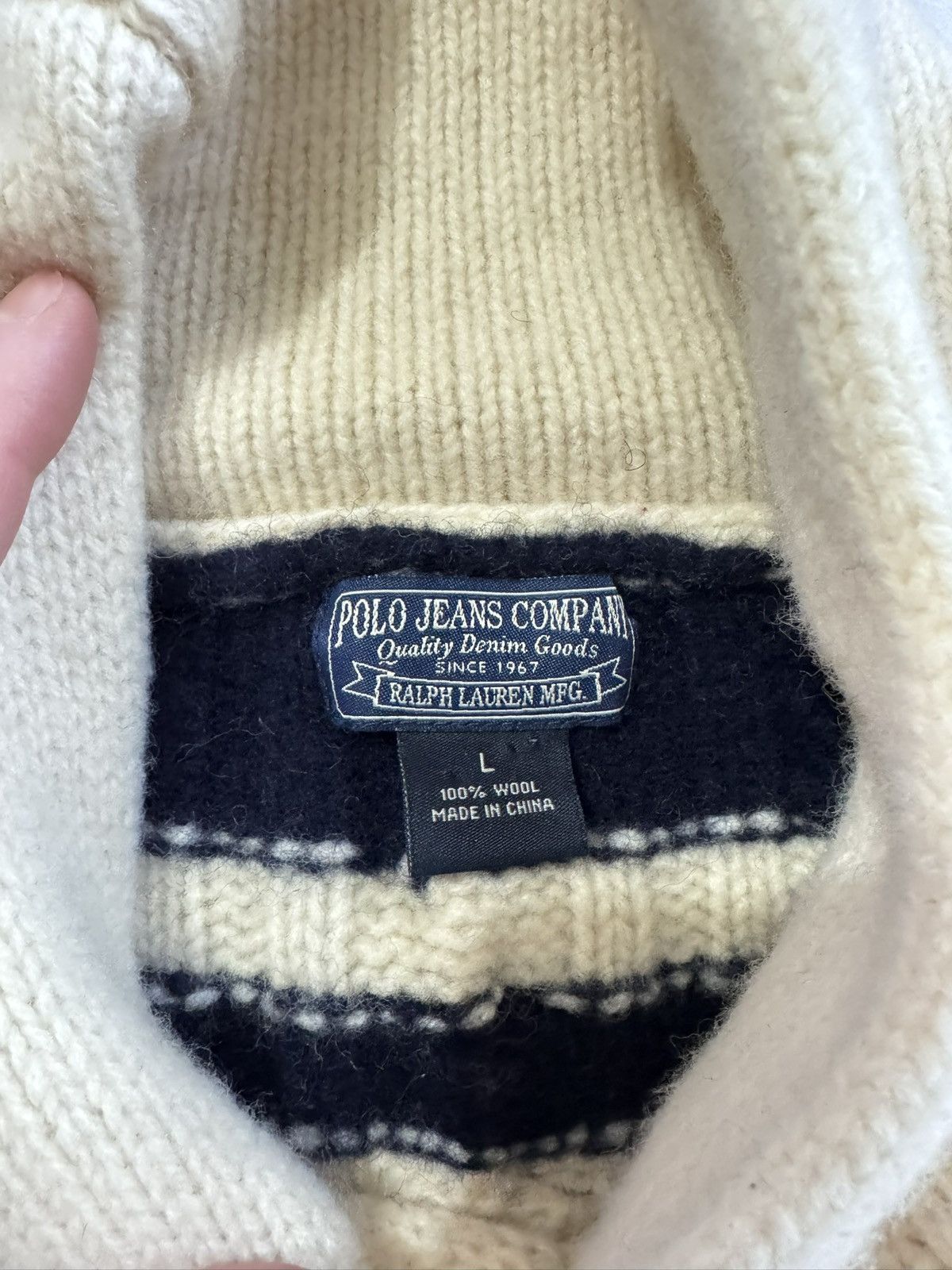 Ralph Lauren 90s Polo Jeans Company by Ralph Lauren 100% Wool Shawl Cable Size L / US 10 / IT 46 - 13 Thumbnail