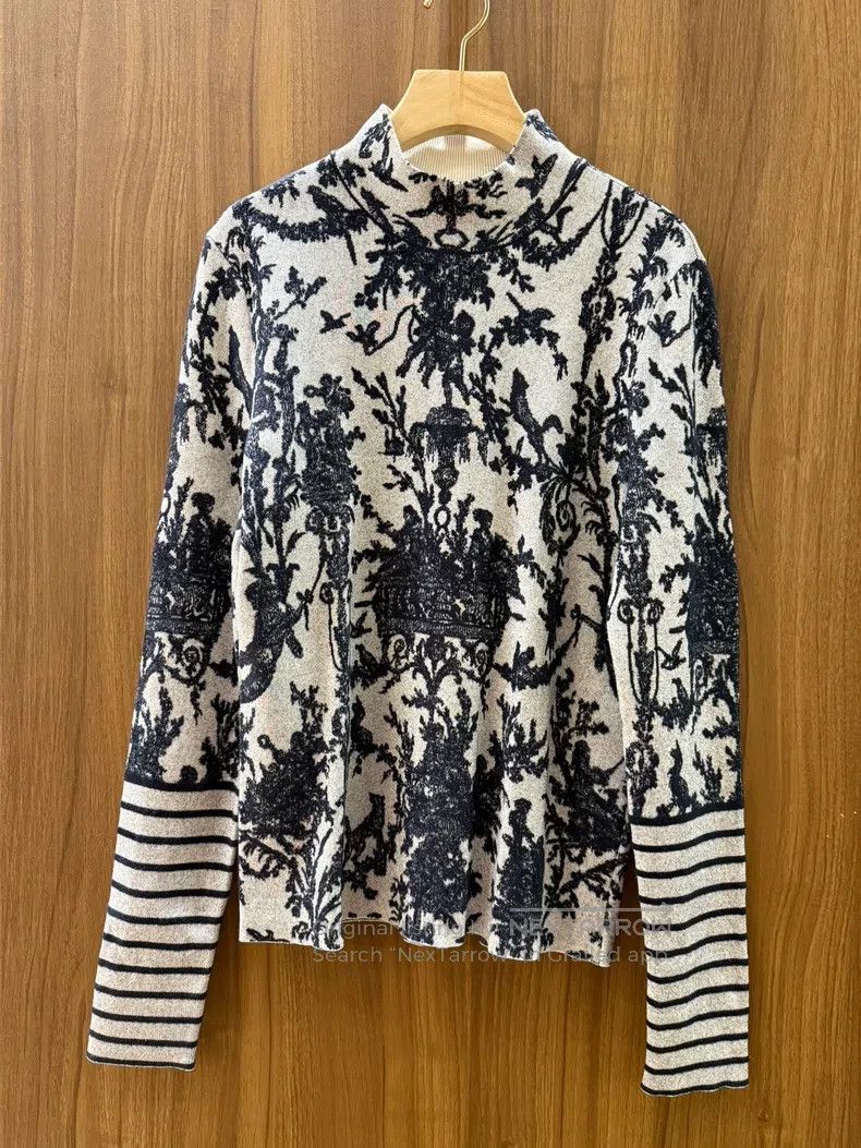 Dior Dior Black and white jacquard knitwear sweater Size S / US 4 / IT 40 - 1 Thumbnail