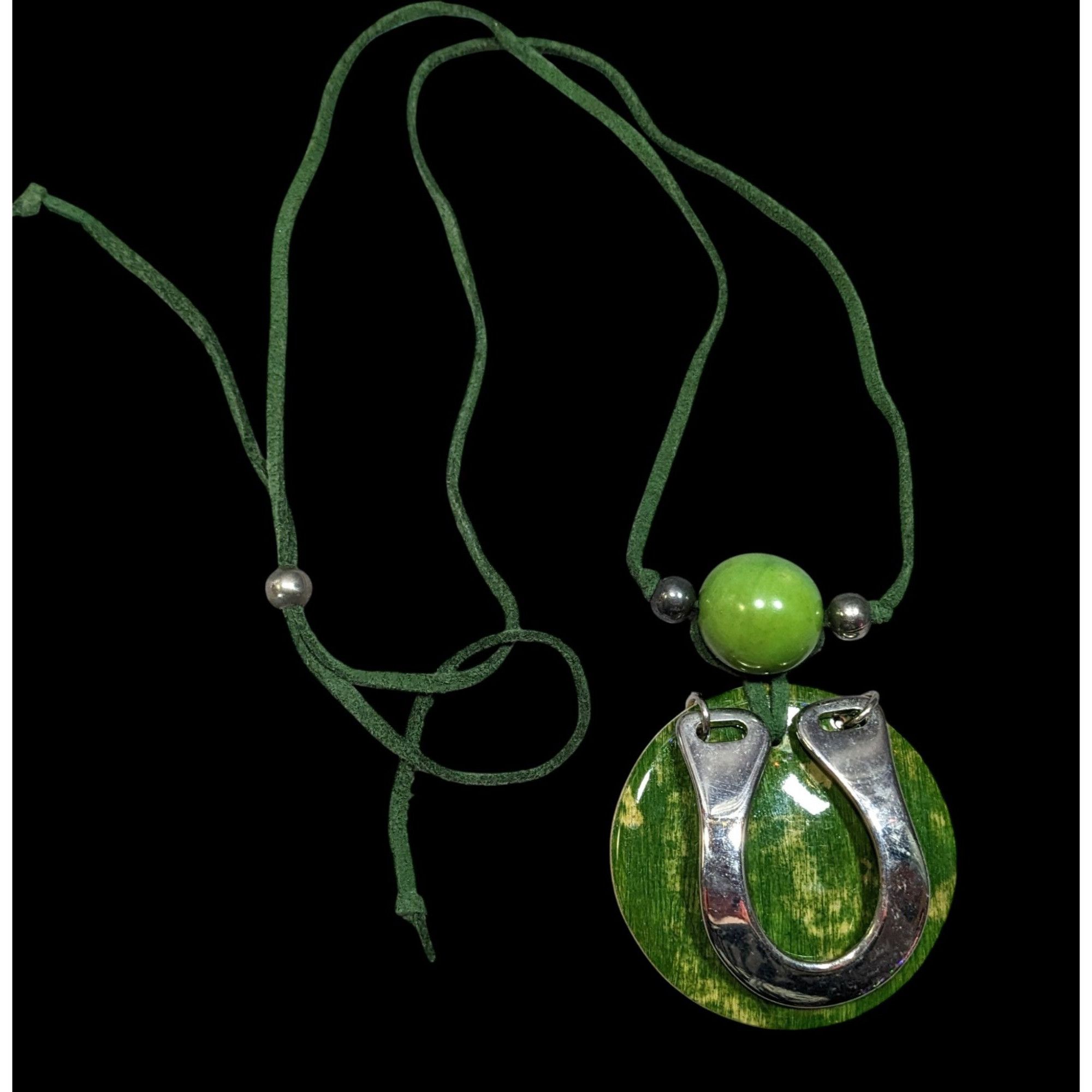Other Unique Abstract Horse Shoe Accented Green And Silver Tone Ne Size ONE SIZE - 1 Thumbnail