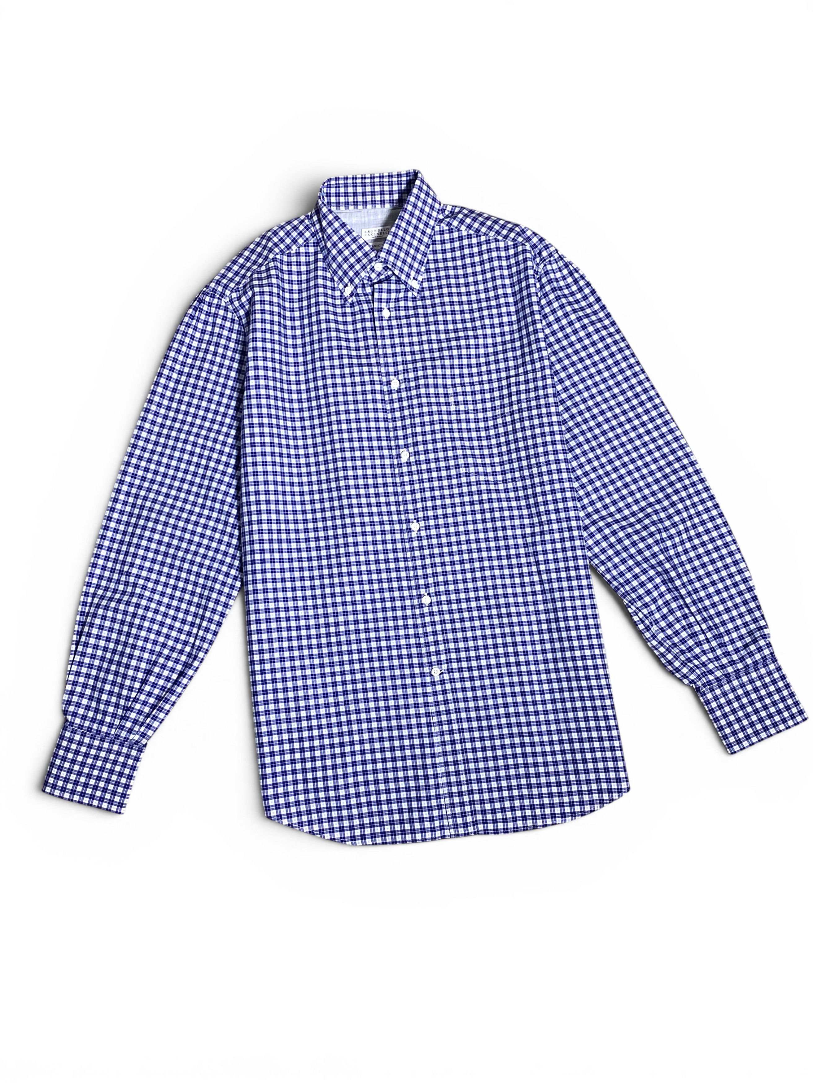 Brunello Cucinelli Brunello Cucinelli Blue White Check Cotton Dress Basic Shirt Size US L / EU 52-54 / 3 - 3 Thumbnail