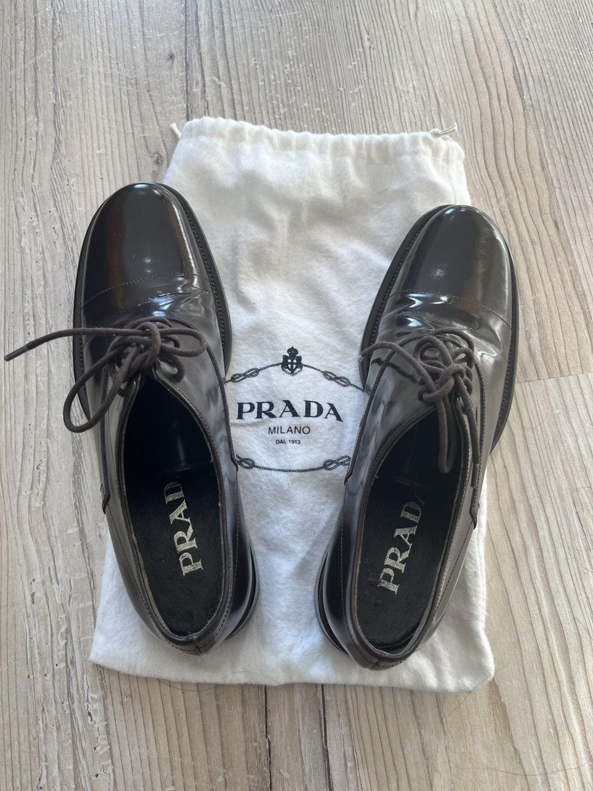 Prada Prada Women’s Flat Round Toe Lace-Up Loafer Shoes – Black Size US 6.5 / IT 36.5 - 7 Thumbnail