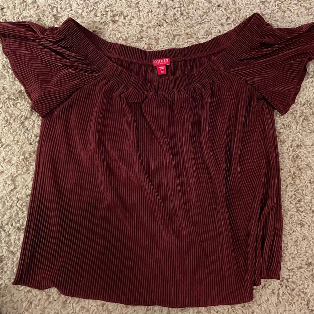 Designer Womens Guess Burgundy Off the Shoulder Blouse Size XS / US 0-2 / IT 36-38 - 2 Thumbnail