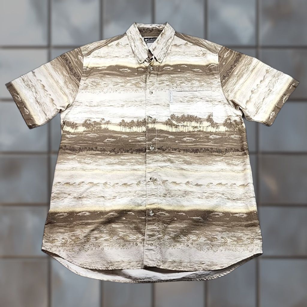 Vintage Columbia XCO Hawaiian Shirt Mens L Button-Up Beach Palm Tree Floral Print Size US L / EU 52-54 / 3 - 1 Thumbnail